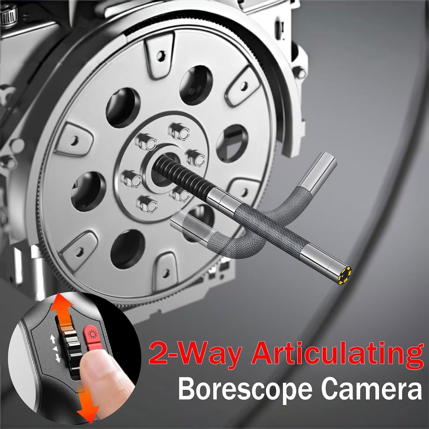 2-Way Articulating Borescope w/Light,0.24in Probe Endoscope for Auto Engine | 1080P IPS Screen, IP67 Waterproof 5.3FT Fiber Optic Cord, 32GB Storage, Carry Bag, No App for Auto, Plumbing & HVAC Work