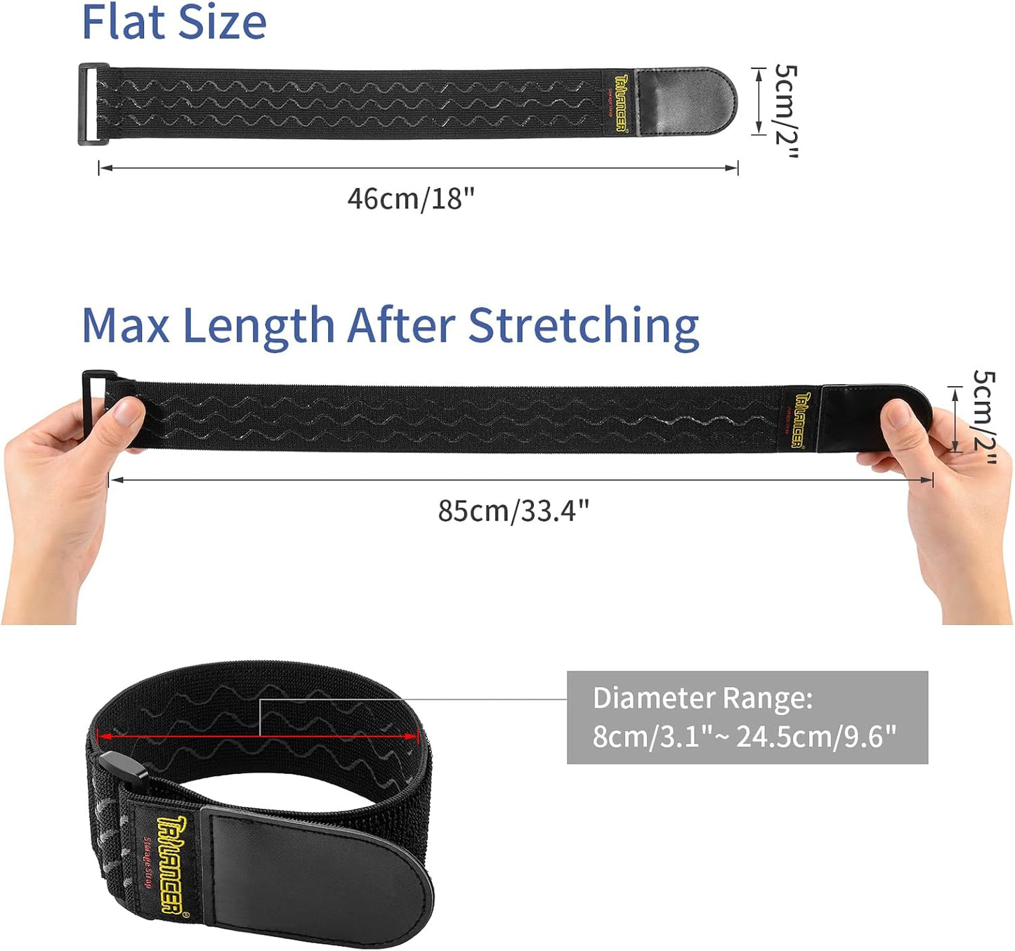 Trilancer Elastic Cinch Straps with Anti-Slip Strips, 2" x 18"(8 Pack) Hook and Loop Storage Strap with Buckle, Bundling Straps for Extension Cords, Cables, Ropes, Hoses, Bike, Boat, Pant Garters