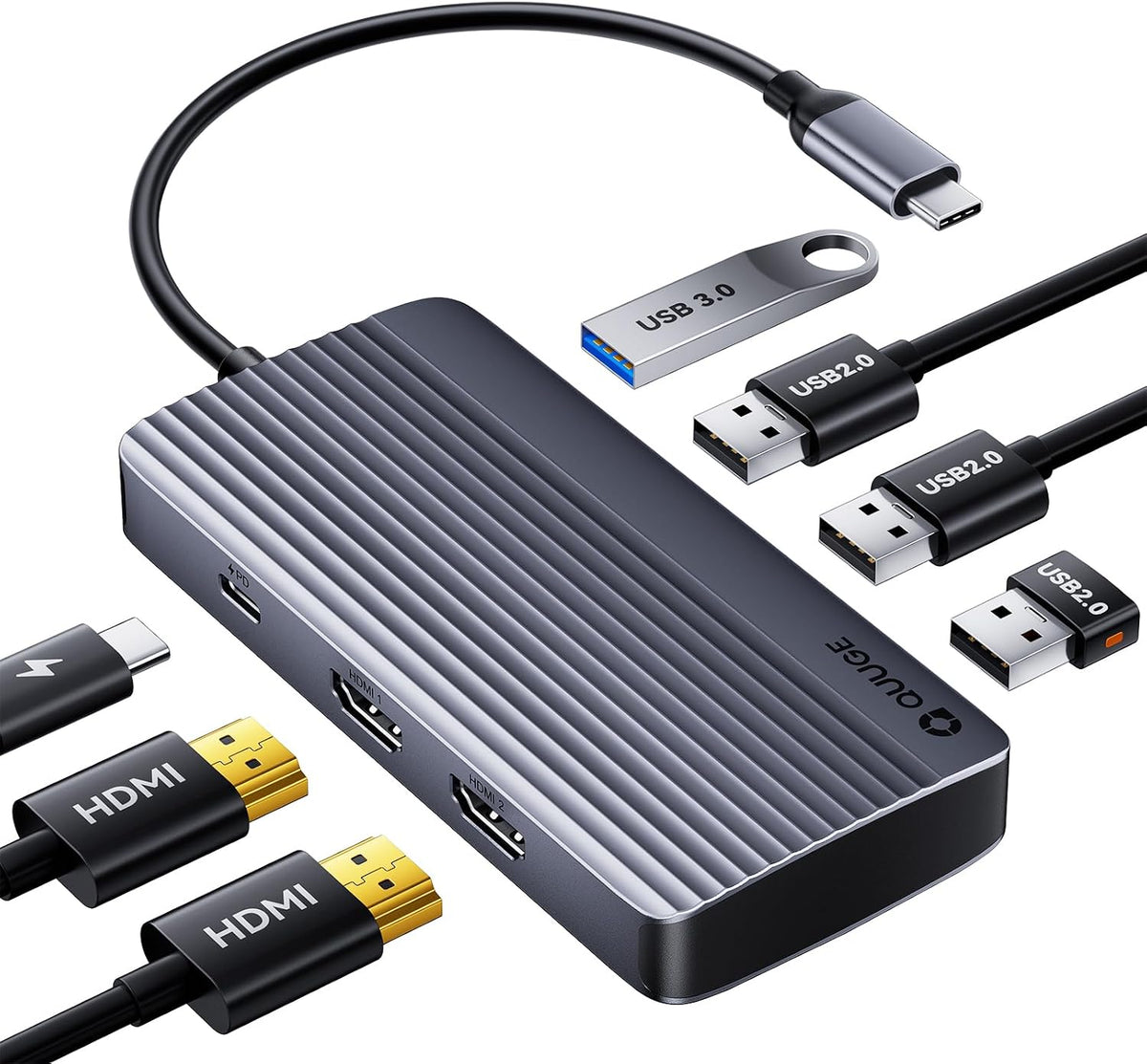 QUUGE Docking Station Dual Monitor 2 HDMI, 7 in 1 USB C Hub with Dual HDMI 4K, PD Charging, 5Gbps USB 3.0, 3 USB2.0, USB C Docking Station for MacBook Pro/Dell XPS/HP/Lenovo/Surface/Yoga etc