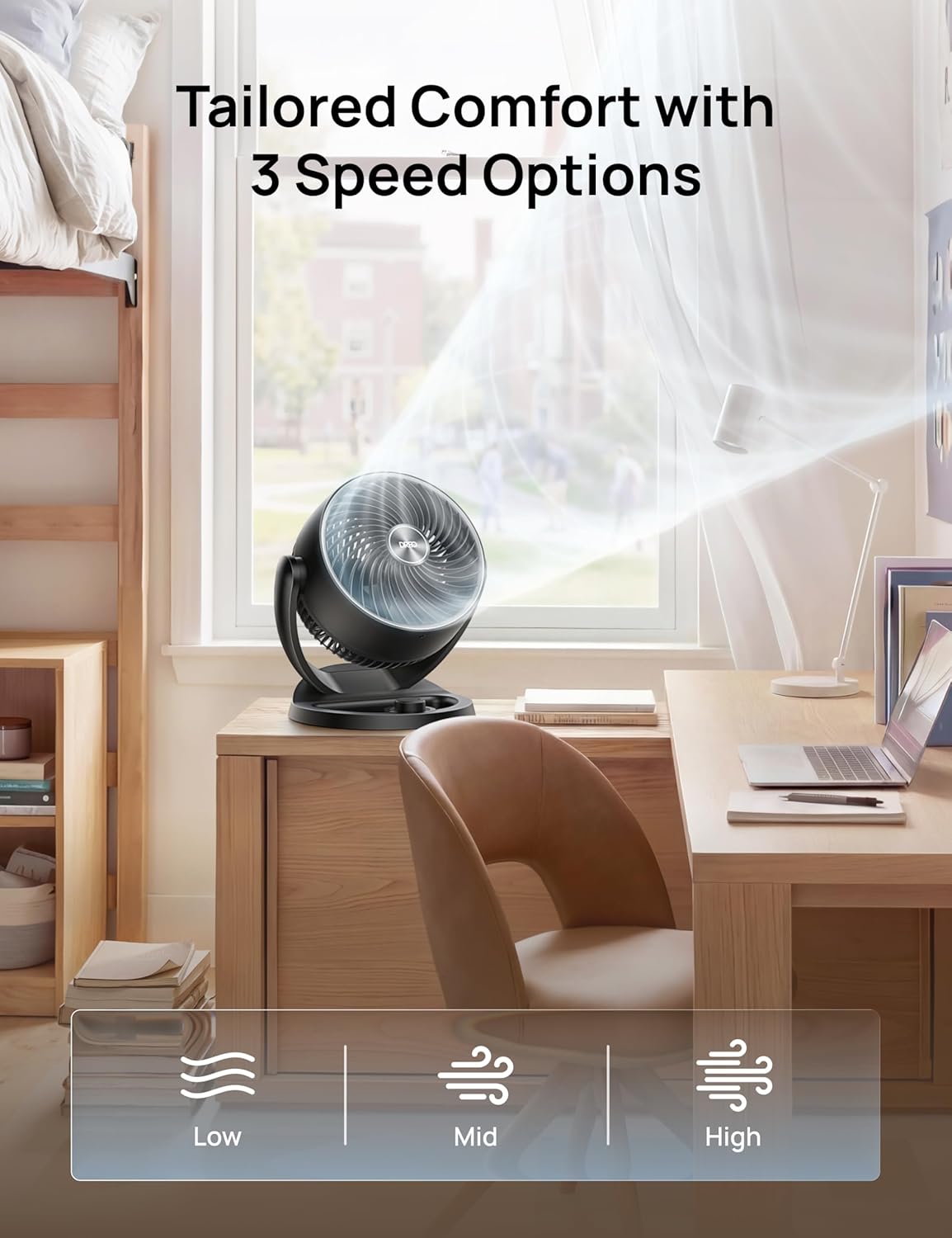 DREO Fan for Bedroom, 12 Inches, 70ft Powerful Airflow, 25db Quiet Table Air Circulator Fans for Whole Room, 120° Adjustable Tilt, 3 Speeds, Desktop Fan for Home, Office, Kitchen