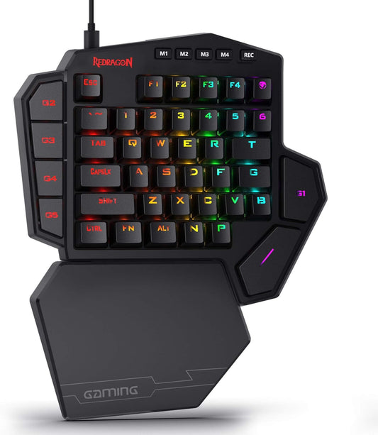 Redragon K585 Wired One-Handed RGB Gaming Keypad, Tactical 42-Key Layout | On Board 28 Combo Slots 4 Profiles Keyboard, USB Pass-Through Port, 16.8M Colors, Swap-Ready Socket, Detachable Wrist Rest