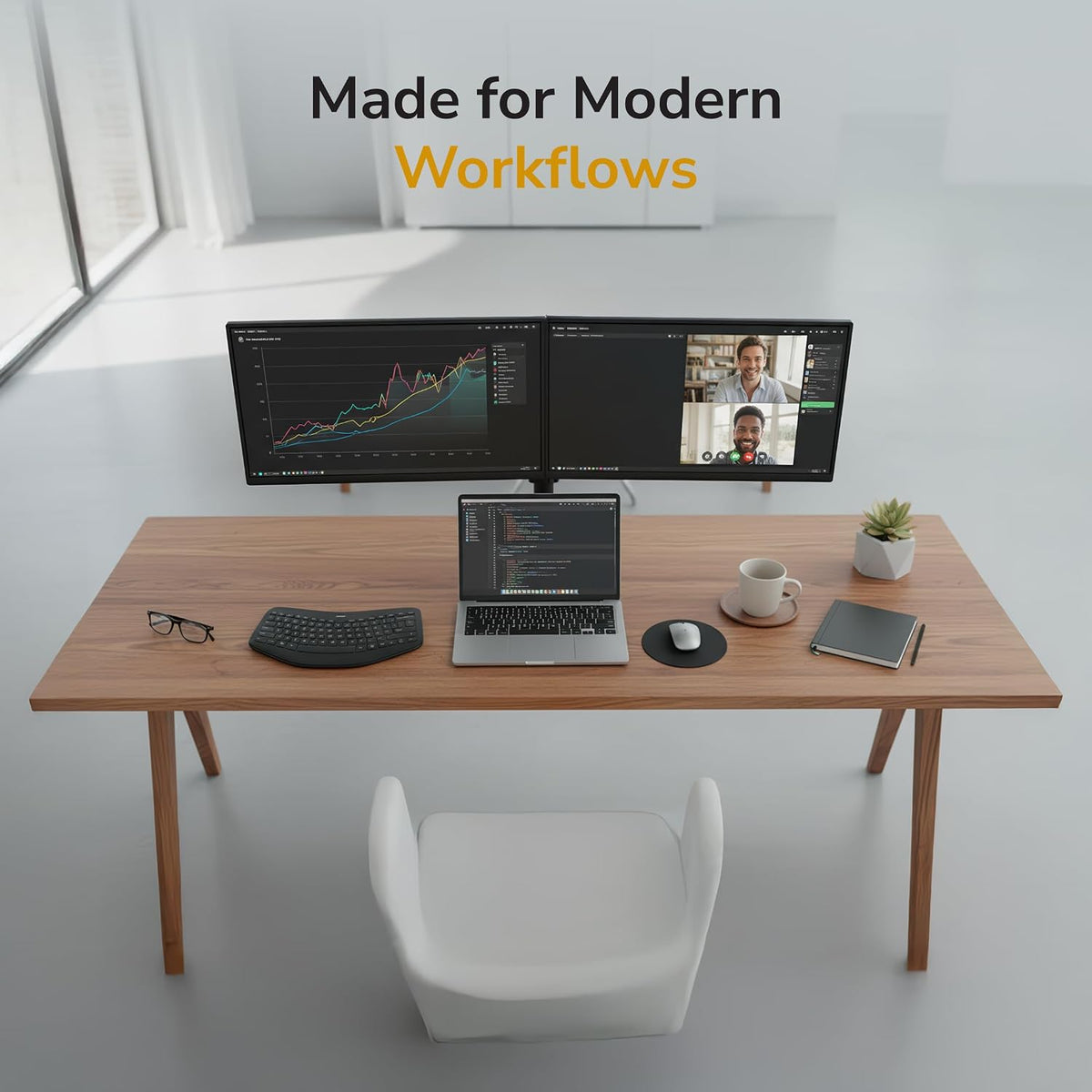 Mount-It Dual Monitor Arm, Heavy Duty Desk Mount for 2 Screens 13-32 in | Up to 19.8 lbs Each, Full Motion Tilt Swivel Rotate, VESA 75x75 100x100, Steel, Cable Management, C-Clamp or Grommet, Black