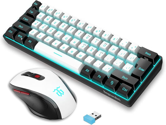 Snpurdiri 2.4G 60% Wireless Gaming Keyboard and Mouse Combo, Black-White | Include Mini 60% Gaming RGB Backlit Keyboard, Ergonomic Vertical Feel Small Wireless Mouse