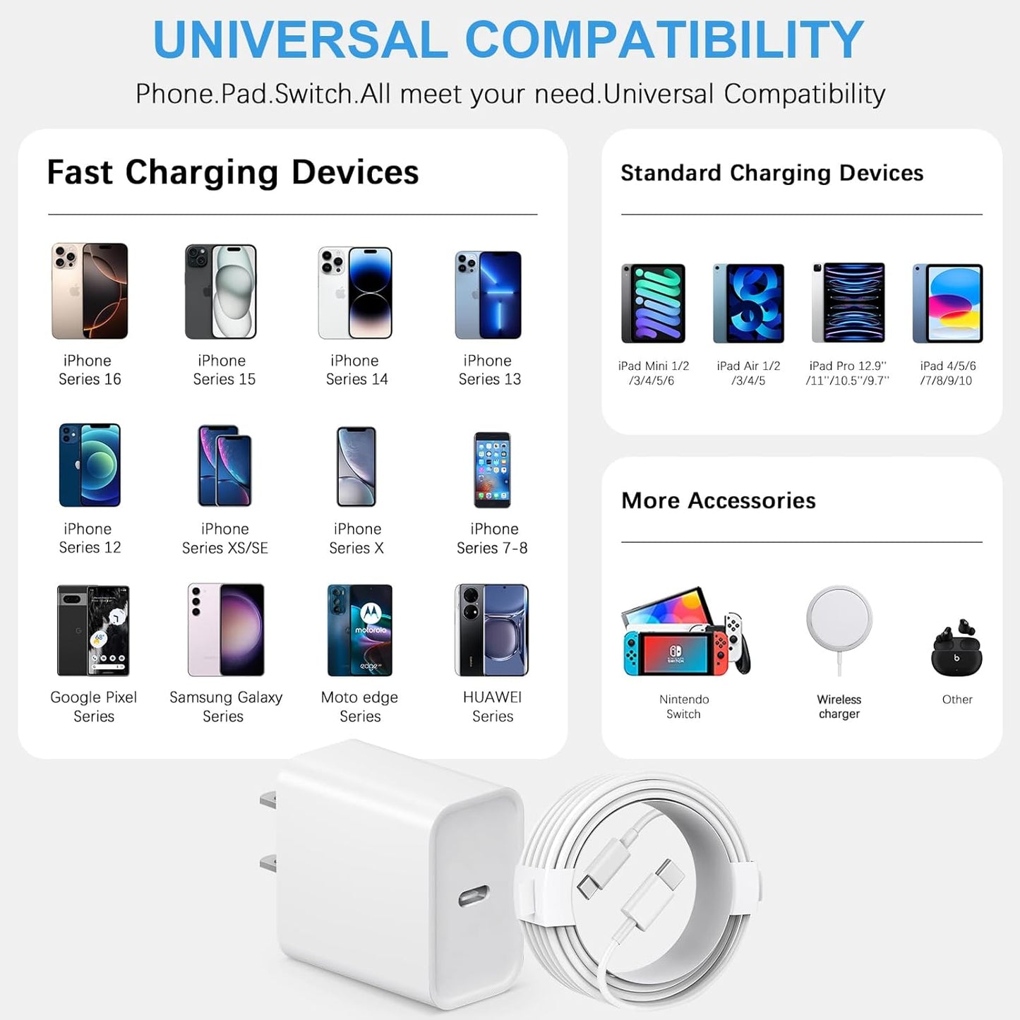 iPhone 17 16 15 Fast Charging 10FT Long USB C Charger Type C Charger 3 Pack Fast Charger USB C for iPhone 17/17 Plus/17 Pro/17 Pro Max/16/16 Plus/16 Pro Max/15/15 Pro Max,Samsung