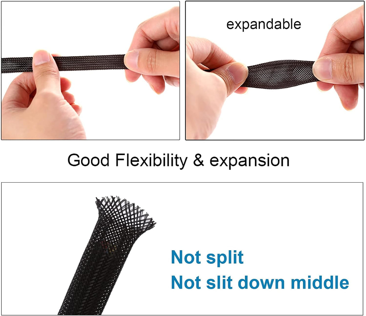 100ft - 1/4 inch PET Expandable Braided Sleeving – Black – Alex Tech Braided Cable Sleeve