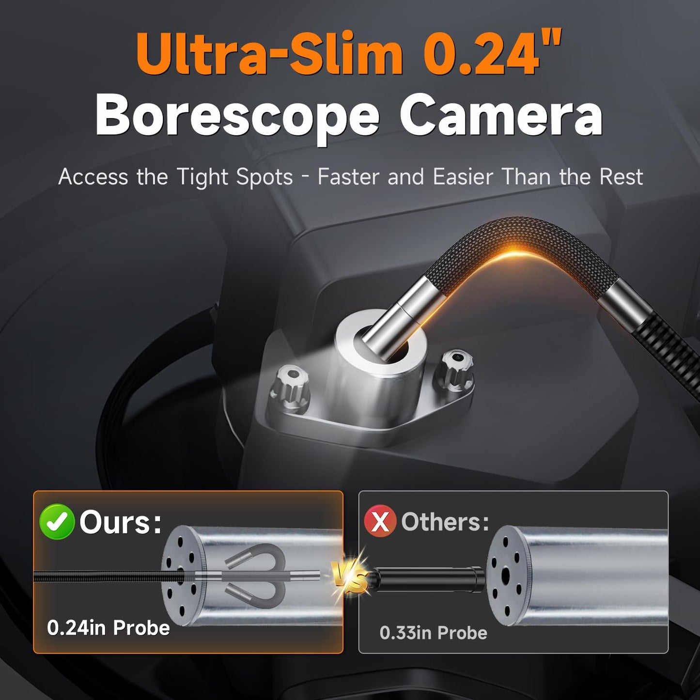 FOXWELL 2-Way 220° Articulating Borescope Camera with Light, 1080P FHD | 0.24in Ultra-Slim Inspection Camera, Industrial Endoscope, IP67 Waterproof, 6 LED, 32GB, for Automotive, Plumbing, HVAC,5.3FT