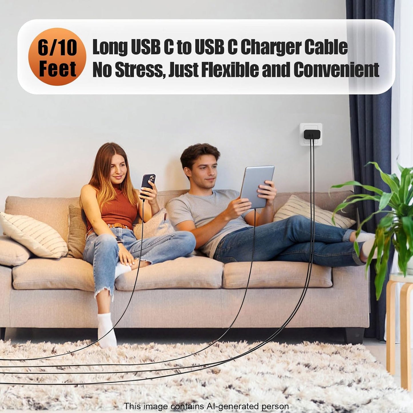 45W Dual Type C Charger Fast Charging for Samsung,PD 3.0 GaN Super Fast Android Phone Charger Block with Long USB C Cable 10FT/6FT for Galaxy S25/S25 Ultra/S25+/S24+/S23/S22/for iPhone 17/16/15 Series
