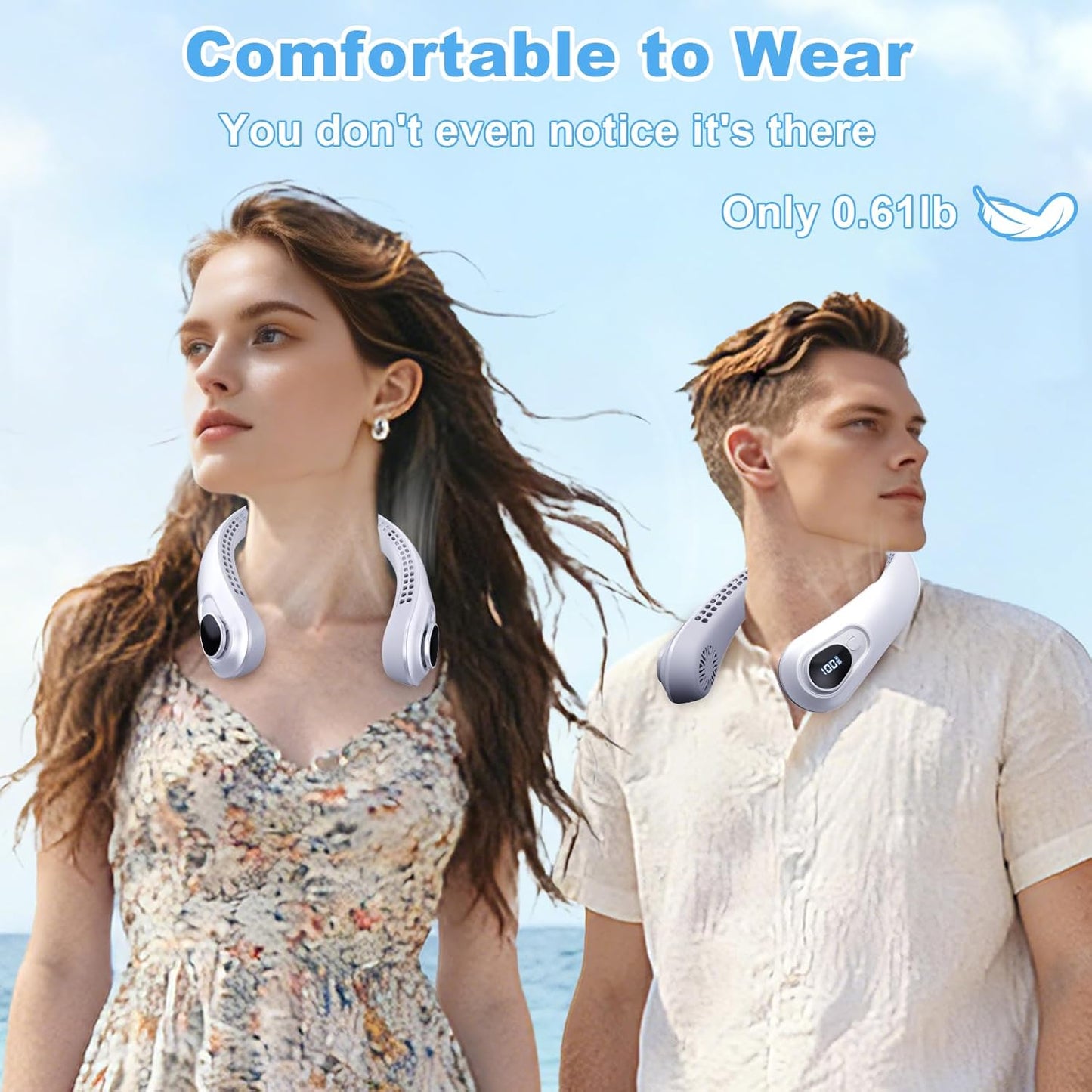 Portable Neck Fan Rechargeable - [with LED Display] 5 Speeds, 5000 mAh Battery Operated Wearable Personal Cooling Bladeless Fan for Outdoor Travel, Gifts for Men Women Kids,Gray