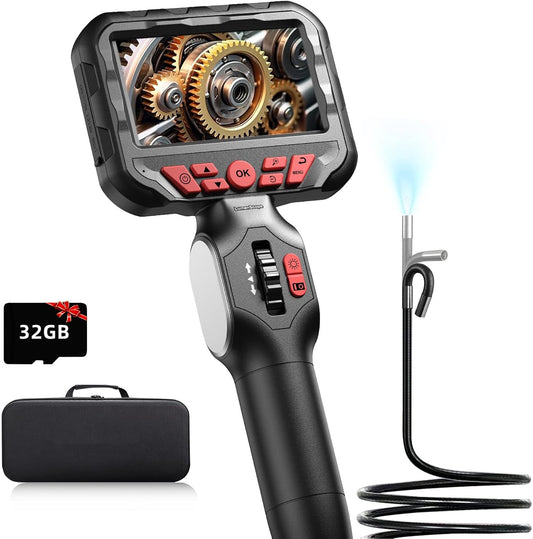 2-Way Articulating Borescope w/Light,0.24in Probe Endoscope for Auto Engine | 1080P IPS Screen, IP67 Waterproof 5.3FT Fiber Optic Cord, 32GB Storage, Carry Bag, No App for Auto, Plumbing & HVAC Work