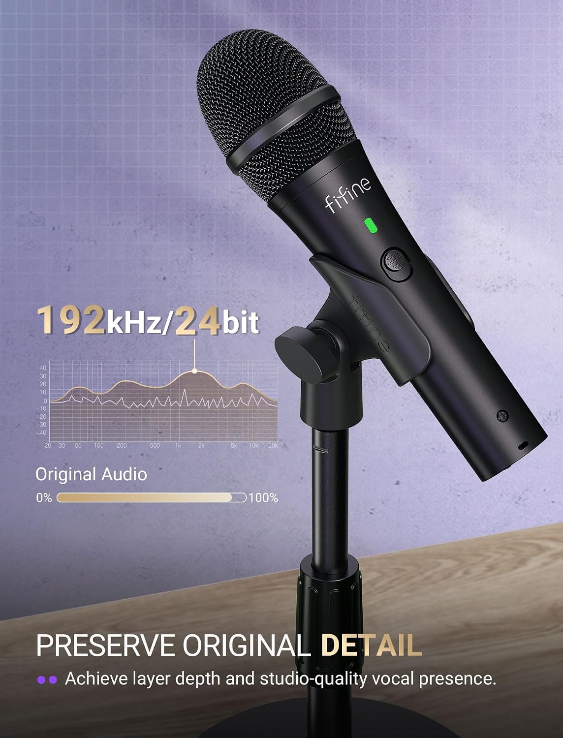 FIFINE AmpliTank TANK2 USB/XLR Dynamic Microphone for Podcast Recording | Studio Desktop Mic with Mute Button, Height-Adjustable Stand, Windscreen for Vocal, Streaming, Voice Over, Black