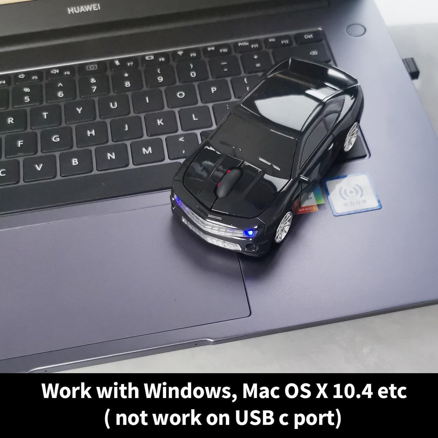 Car Mouse for Compuer, Funny Sport Car Shaped Computer Mouse, 2.4Ghz Wireless Mouse Car Mouse with USB Reciver for Laptop, PC (Black)