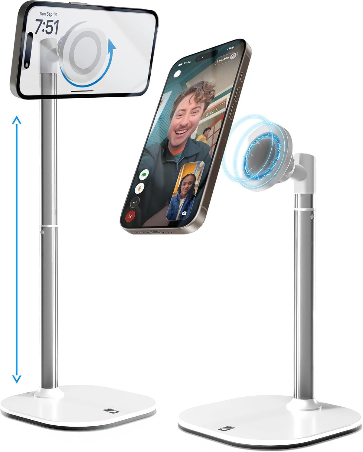 COOPER MagStand Magnetic Phone Stand for Desk, MagSafe Tripod, iPhone 17 | 9-13" Adjustable, Weighted Base, Strong Magnet Hold, iPhone Holder for Video Calls, 2 Steel Rings, Fits any iPhone or Android