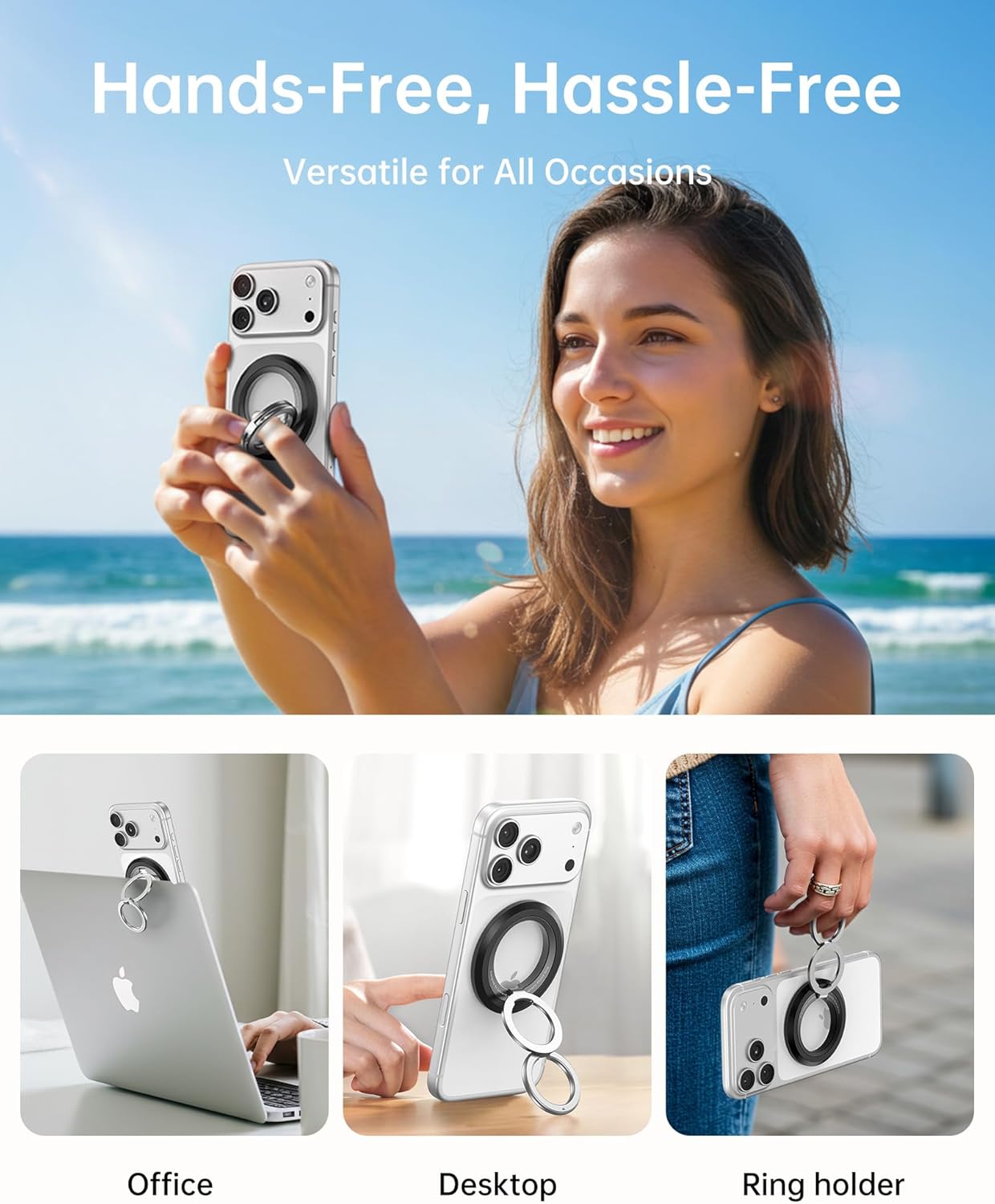 SYNCWIRE Magnetic Phone Ring Holder, for MagSafe Phone Grip Stand Kickstand | 360° Rotation, Double-Sided Magnet, Cell Phone Grip Finger Holder, for iPhone 17 16 15 14 13 12 Pro Max, MagSafe Accessories