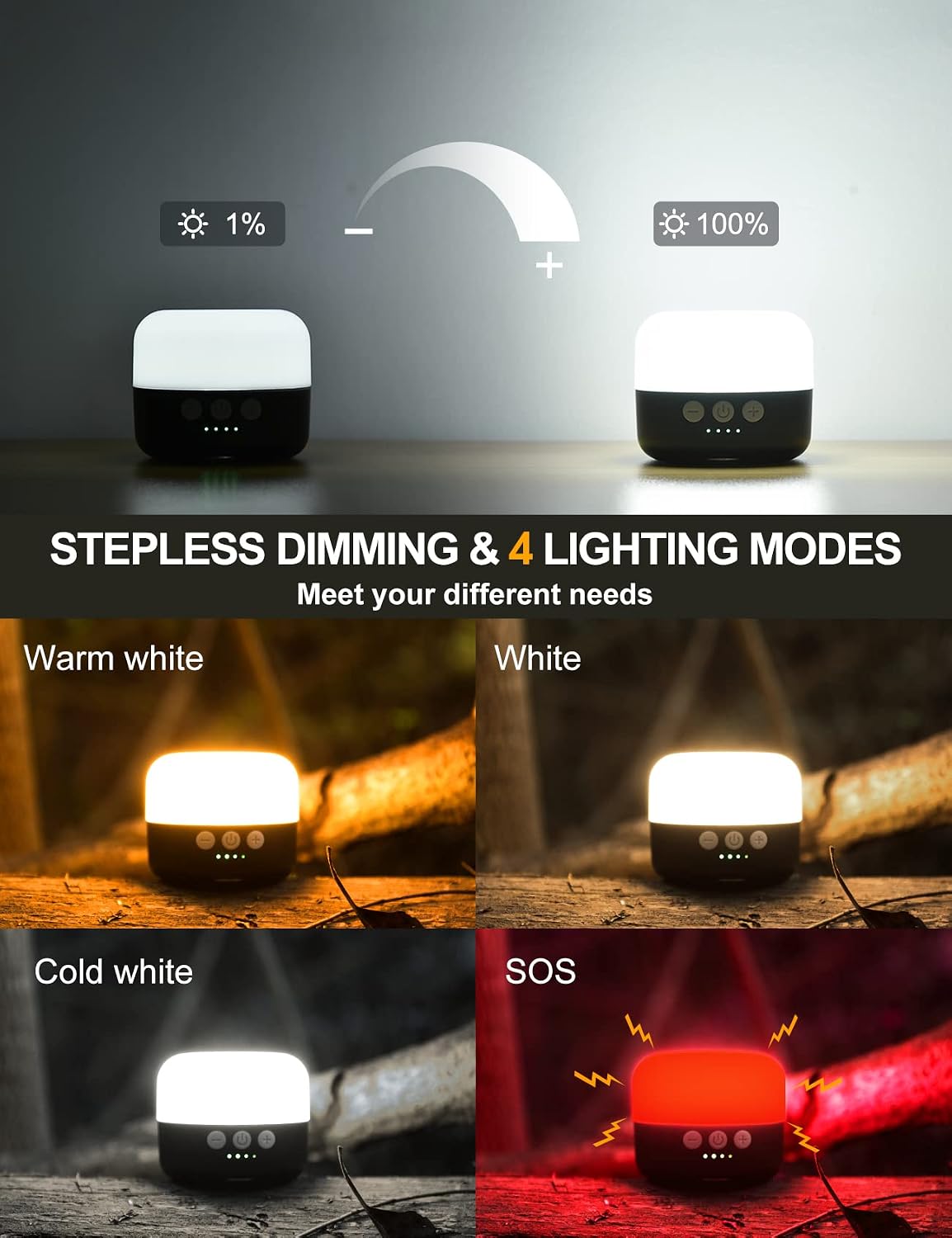 ZMNT LED Camping Lantern Rechargeable 1000LM, Up to 300H Running Time Camping Tent Light, 6700mAh Emergency Hanging Light for Hurricane, Power Outages, Home, Hiking, Water-Resistant, Black