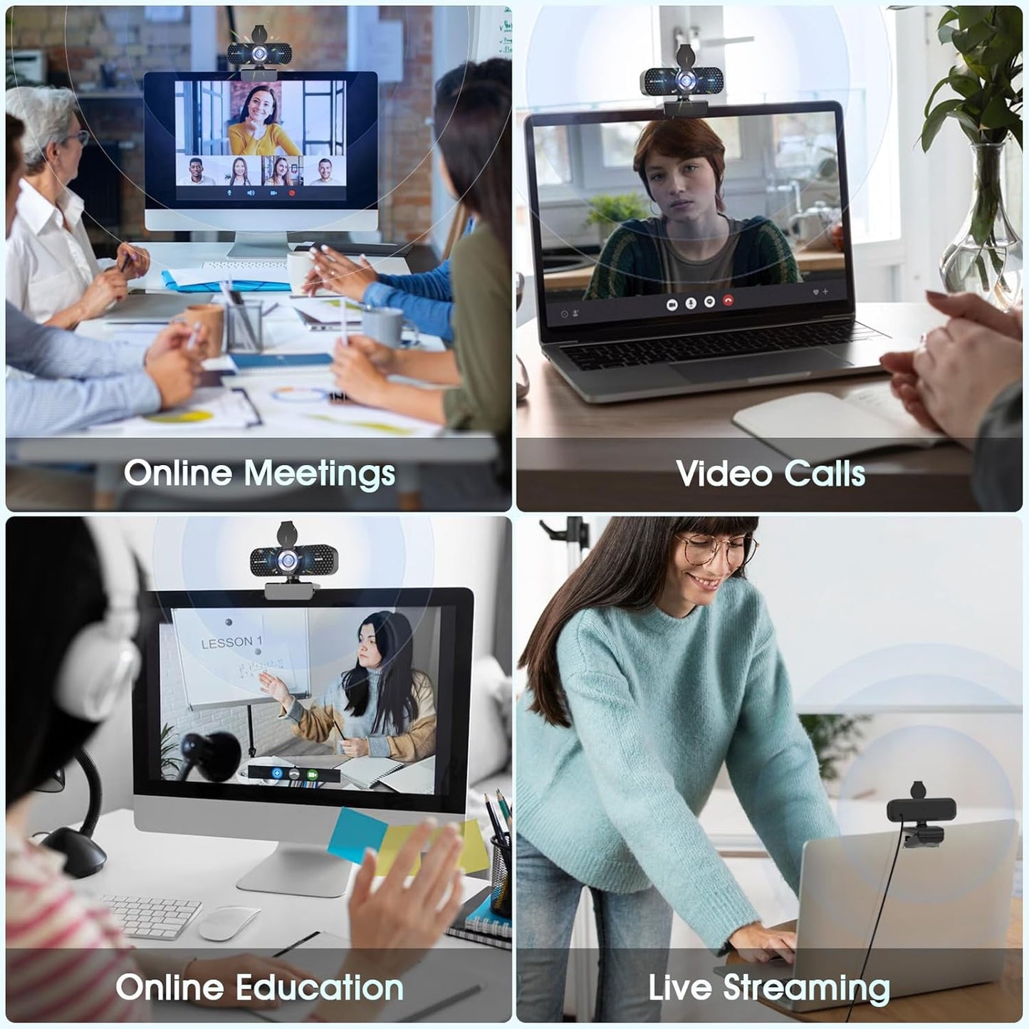 TRAUSI Webcam 1080P with Built-in Mic, Wide Angle & Privacy Cover for PC/Laptop, Plug & Play USB HD Computer Web Camera with Light Correction for Meetings, Streaming and Video Calling