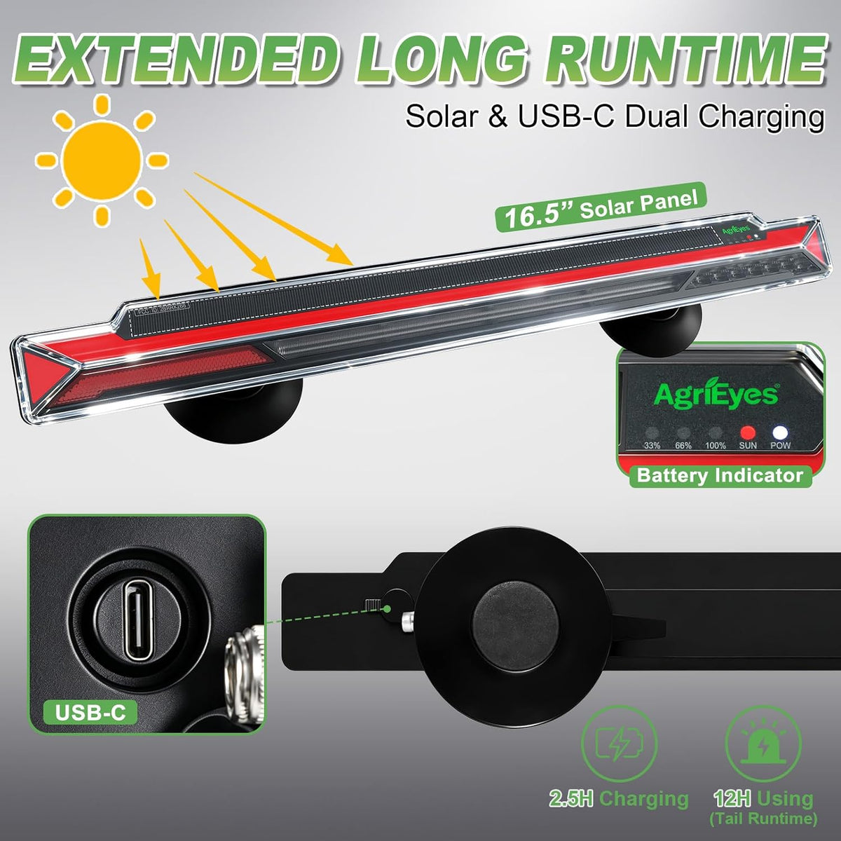 Agrieyes T328 Solar Wireless Tow Light Bar w/Receiver, Truck Towing Lights