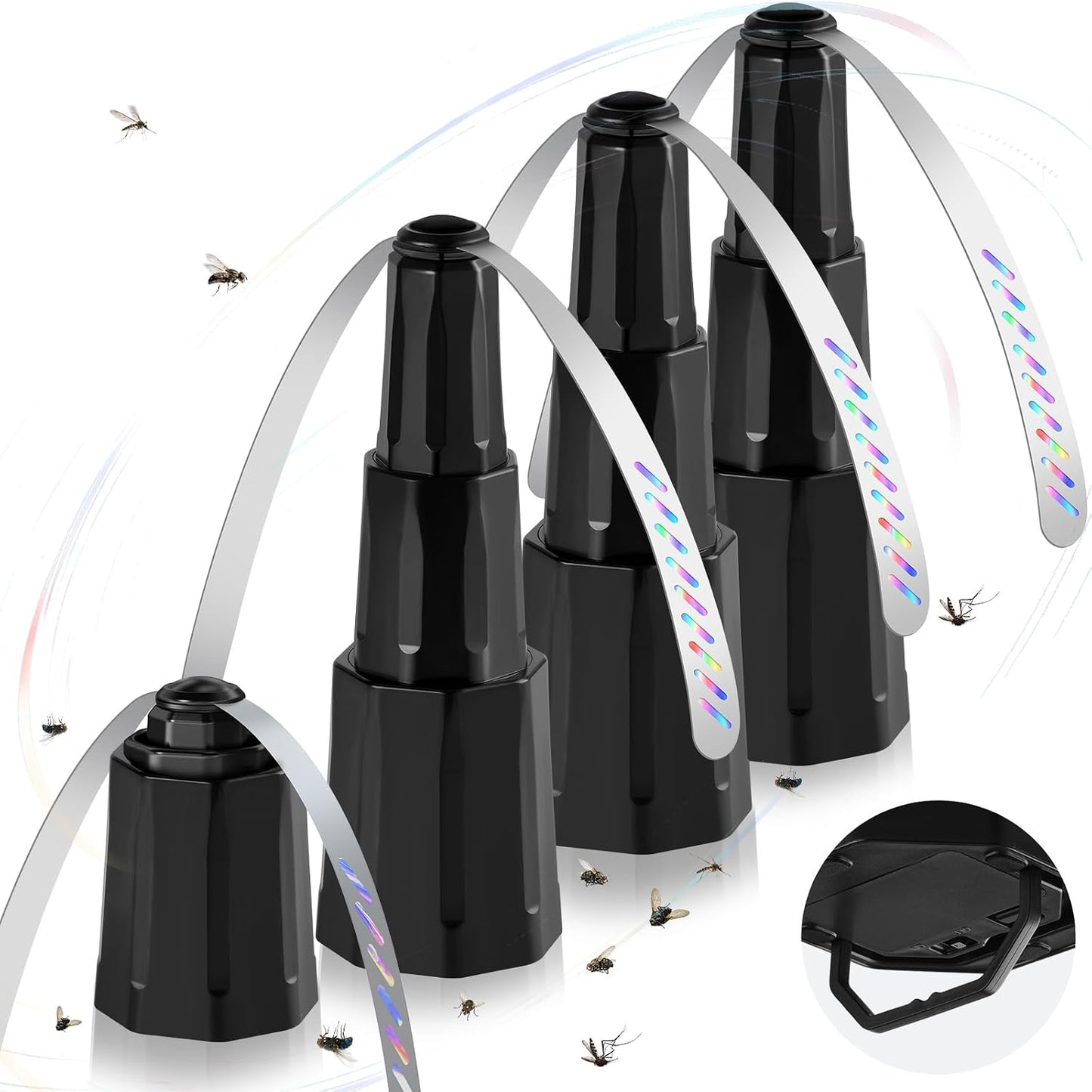 Fly Fans for Tables, Bug Fans with Holographic Blades 4 Pack | Battery Operated Fly Repellent Fan, Keep Flies Away from Picnic, BBQ, Restaurant, Party, Indoor and Outdoor