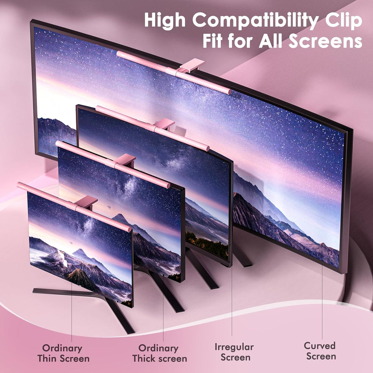 Quntis Pink Monitor Light Bar with Backlight, Desk Light Bar with Remote
