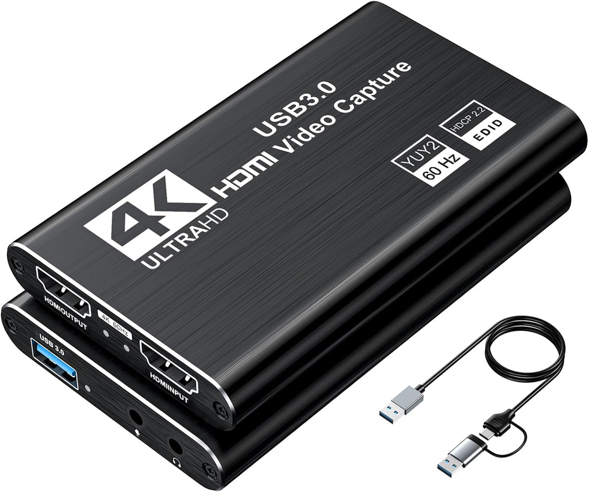 XIIXMASK Video Capture Card, Audio Video Capture Card, USB 3.0 Capture Card 4K HDMI Loop-Out, 1080P 60FPS/2K 30FPS Video Game Capture for Streaming Works for PS5/Switch/Camera/PC/OBS(Black)