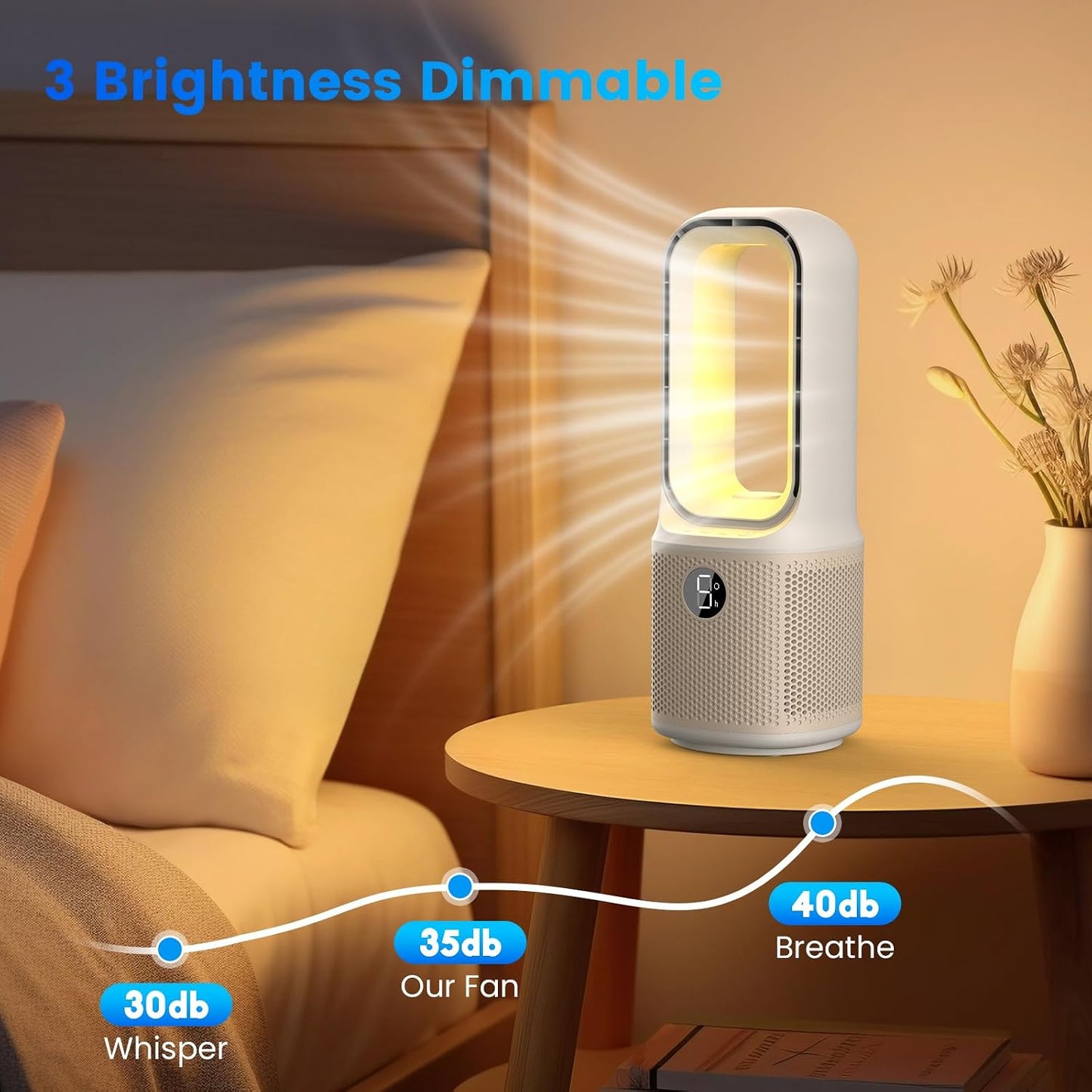 Misby Desk Fans Small Quiet, 13 Inch Bladeless Table Fan, 5 Speeds, 70° Oscillating Fan with Night Light and Timer, Desktop Cooling Fan for Bedroom, Office, Nightstand