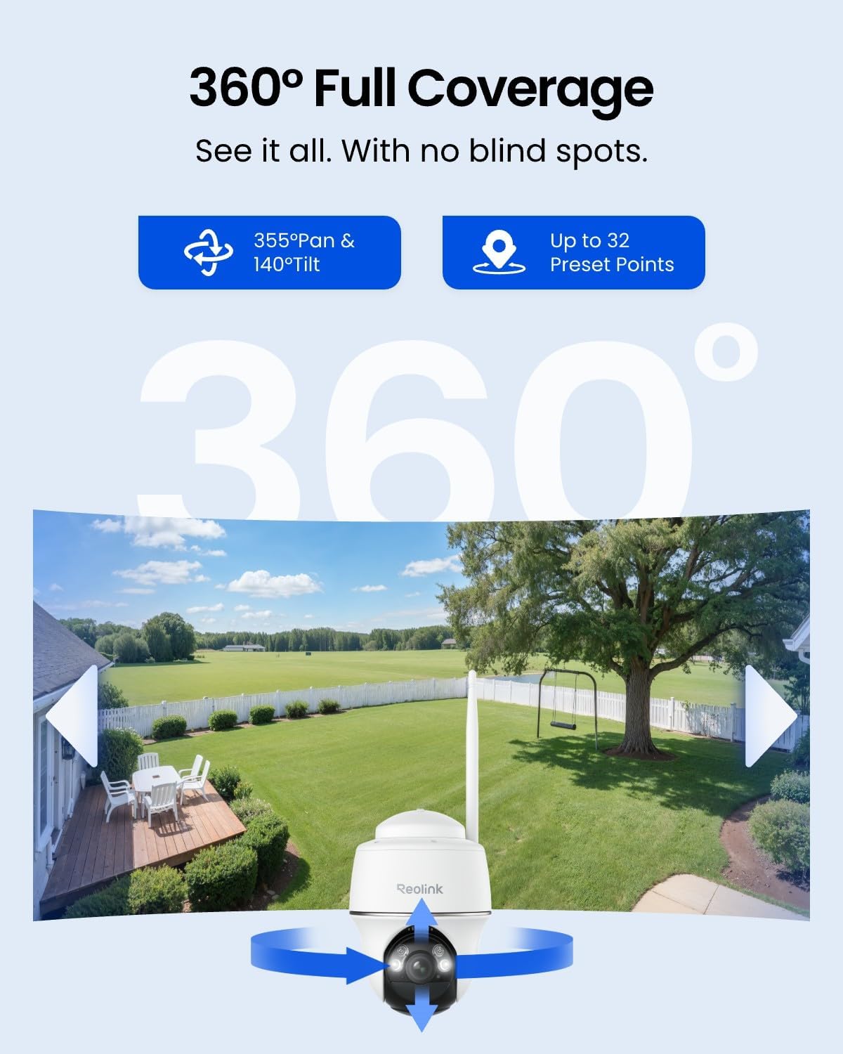 REOLINK Solar Security Cameras Wireless Outdoor 360° Coverage Argus PT | 5MP Color Night Vision, 2.4/5GHz Dual-Band WiFi, Smart People/Car/Pet Detection, Works with Home Hub, No Subscriptions