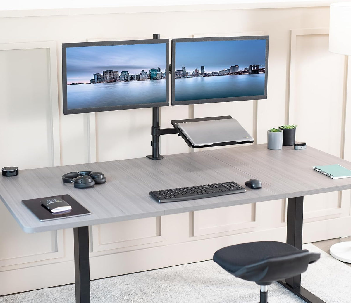 VIVO Laptop and Dual 13 to 27 inch LCD Monitor Stand up Desk Mount, Tall Adjustable Stand, Fits Laptops up to 17 inches, Black, STAND-V012J