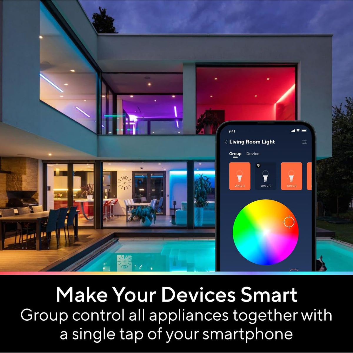 U-tec Smart Light Bulbs, 1100 Lumen, 90+CRI WiFi Mesh & Bluetooth Color Changing A19 Light Bulb, 16 Million DIY Colors RGB Light Bulbs, Compatible with Alexa, Google Assistant Home App, 4 Pack
