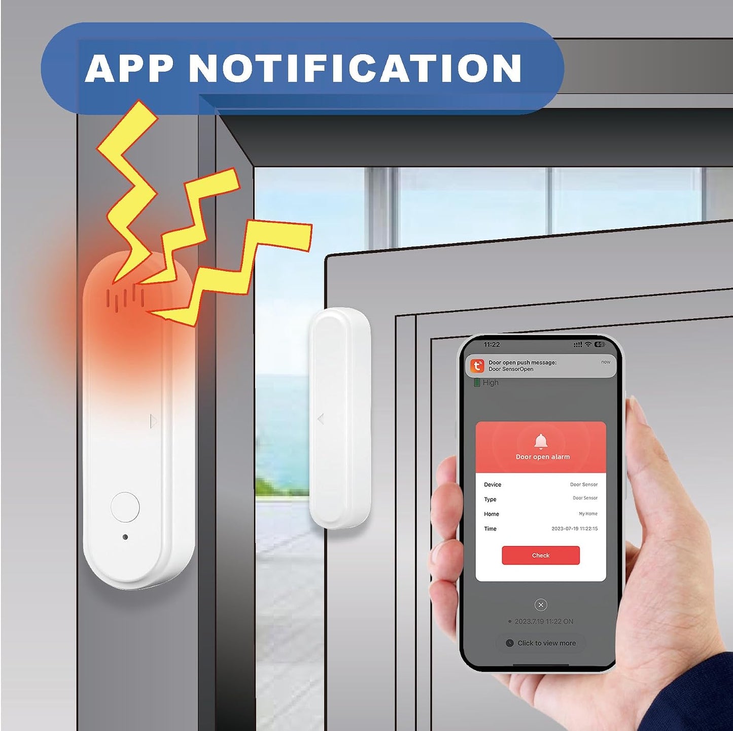 UHPPOTE 2.4GHz WiFi Smart Door Window Contact Sensor Detector with Alarm | Tuya App Notification, No Hub Required