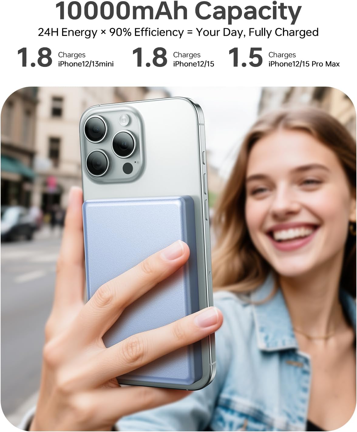 ULiXWH 10,000mAh for MagSafe Power Bank Ultra-Slim Metal-Alloy | Magnetic Wireless Charger with USB-C Cable, Fast Charging Portable Battery for iPhone 17 Pro Max/17 Pro/Air/16/15/14/13, Blue