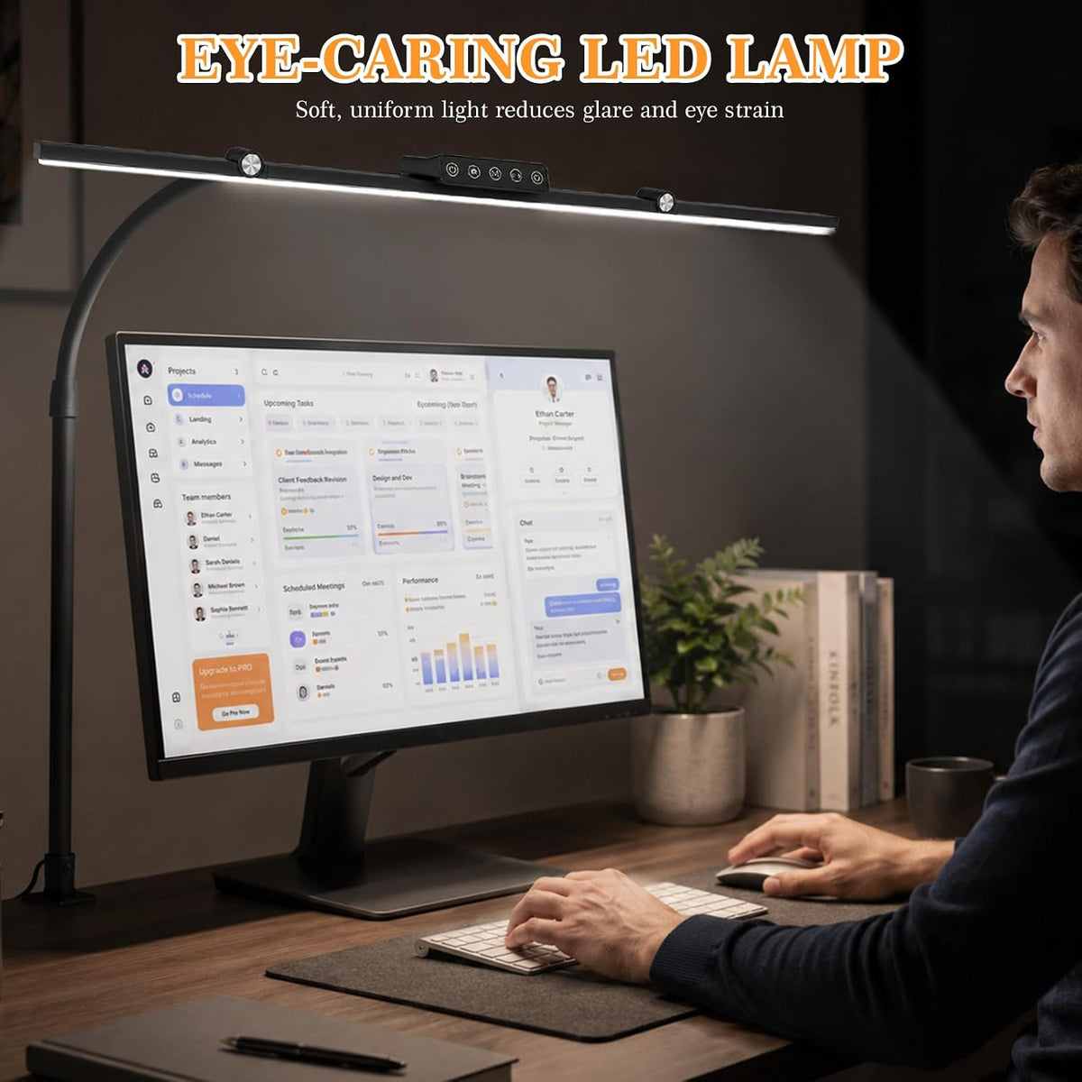 Desk Lamps for Home Office with Clamp, Architect LED Lights (Black)