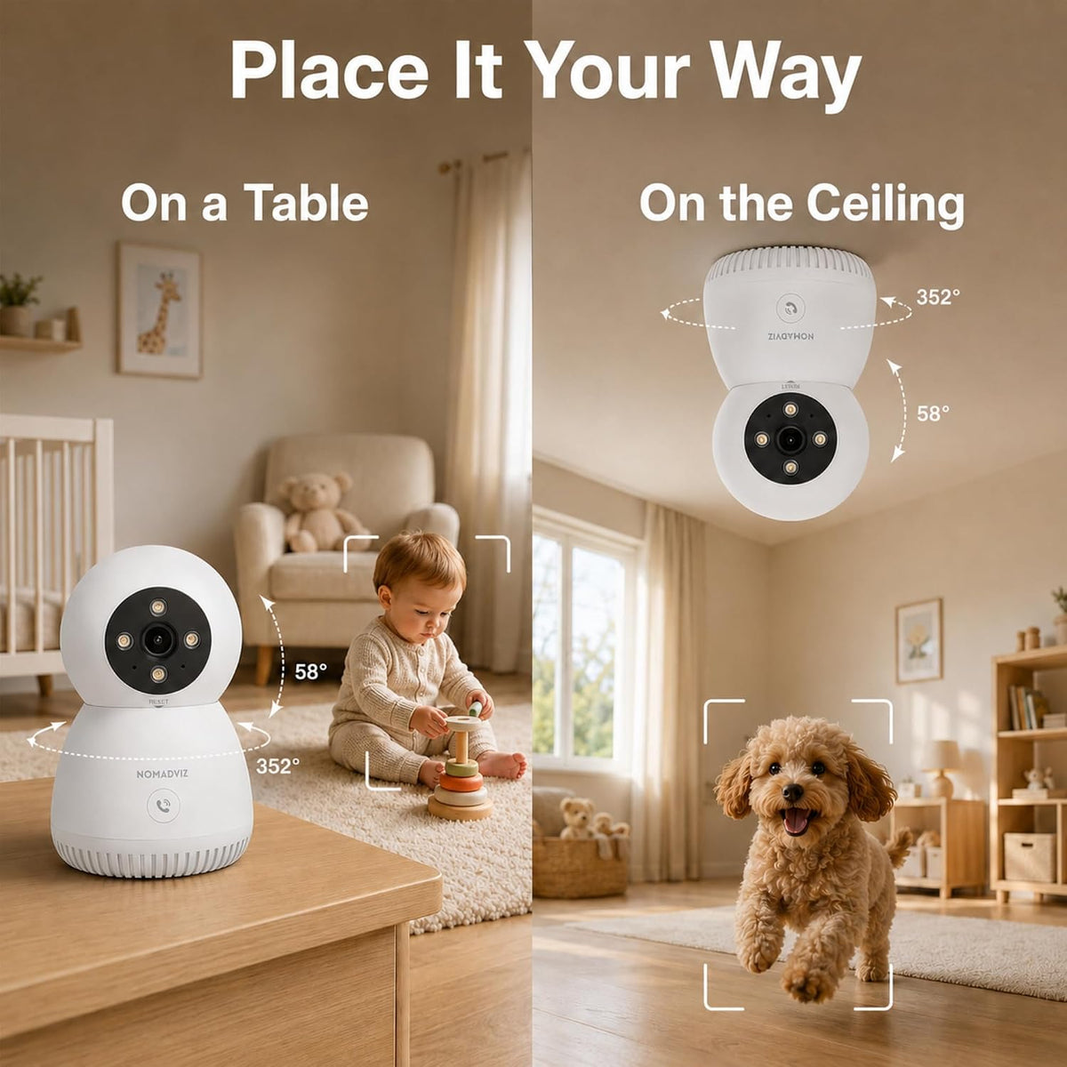 5MP 3K Indoor Camera with One-Touch Call for Pet & Baby Monitor