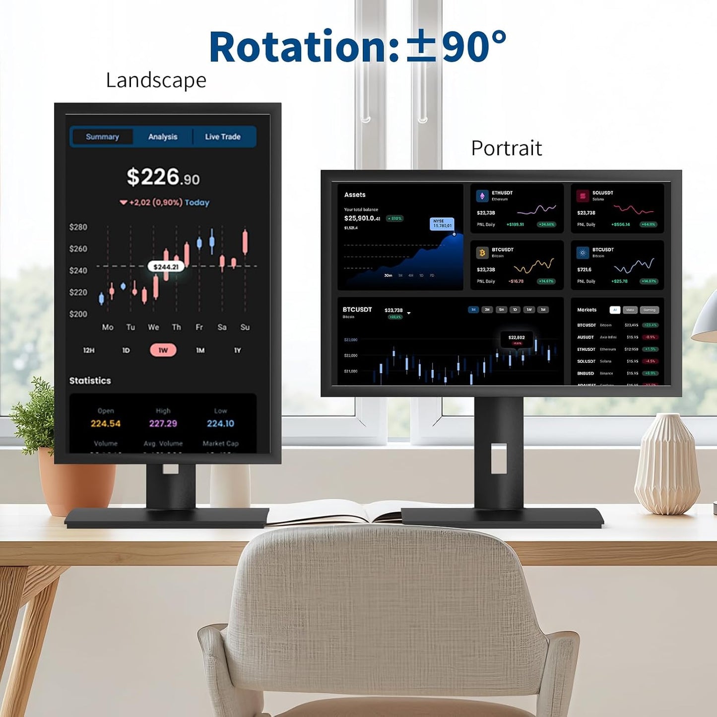 Single Vesa Monitor Stand for Monitor 24″ - 27″ Weight 7.7-11 lb | Spring-Adjustable Height, Swivel, Tilt, Rotation, Computer Screens Vesa 75x75/100x100 Monitor Desk Mount for Office Home