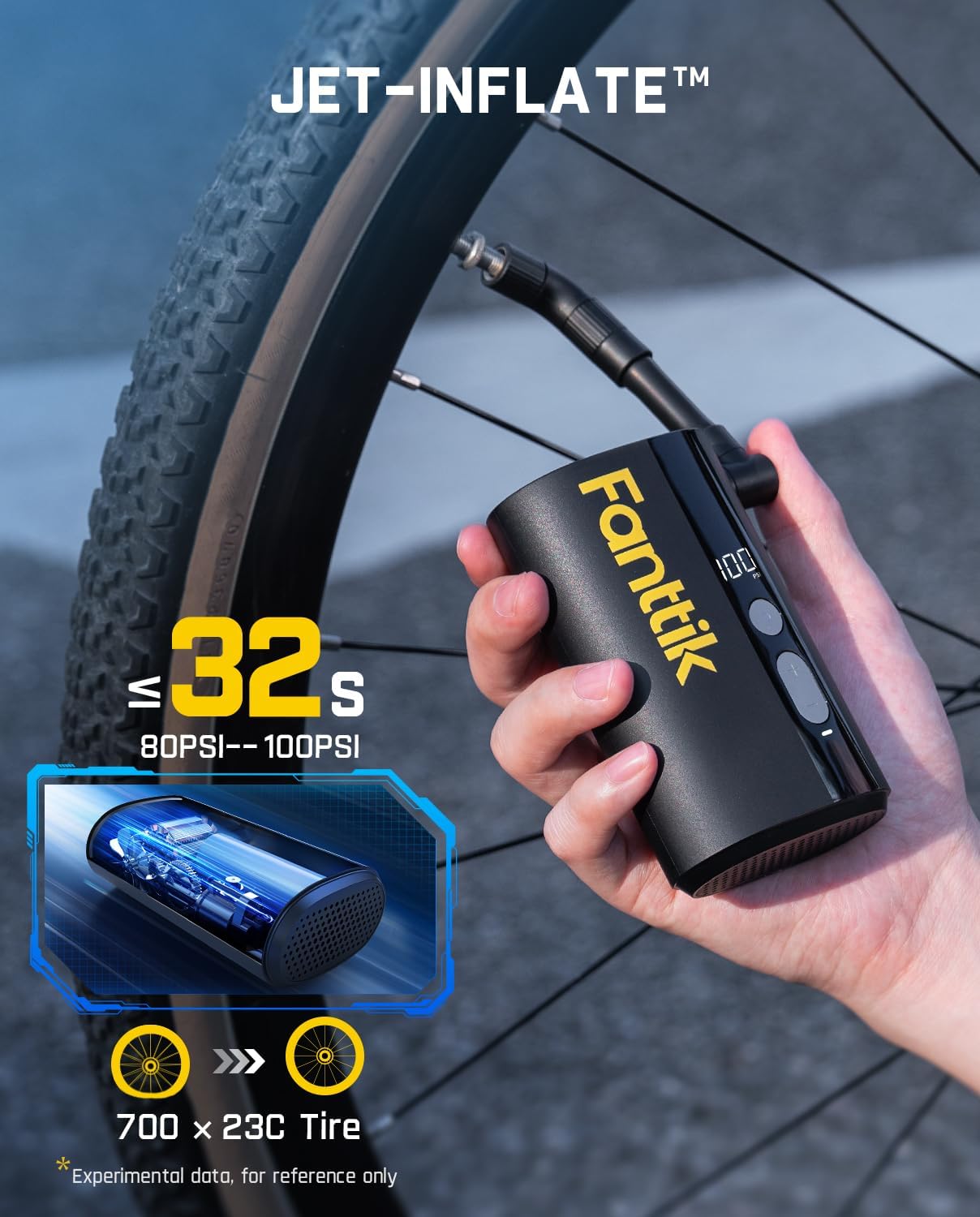 Fanttik X9 Ace Mini Electric Bike Pump, 150PSI, 32s Inflate, Auto Stop | Portable Air Pump with Presta and Schrader Valve, for Motorcycle/Road/E-Bike/MTB, Powerful Battery, 1 PSI accuracy