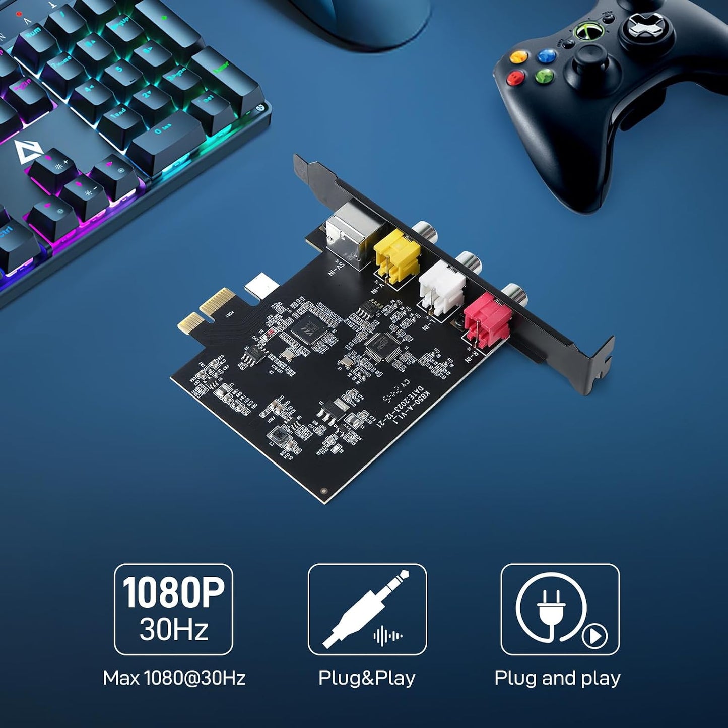 PCIE Video Capture Card, Ultra-Low Latency Pass-Through Capture Board for Retro Gaming & Legacy AV Devices, Compatible with Windows 8/10/11 & Linux