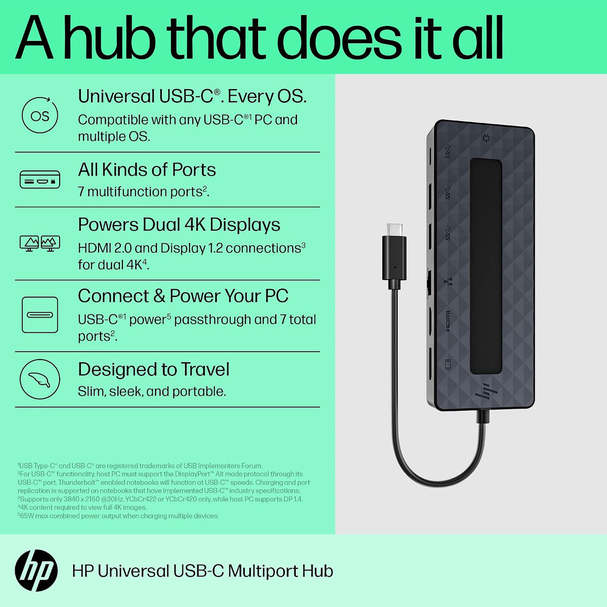HP Universal USB-C Multi Port Hub, Black