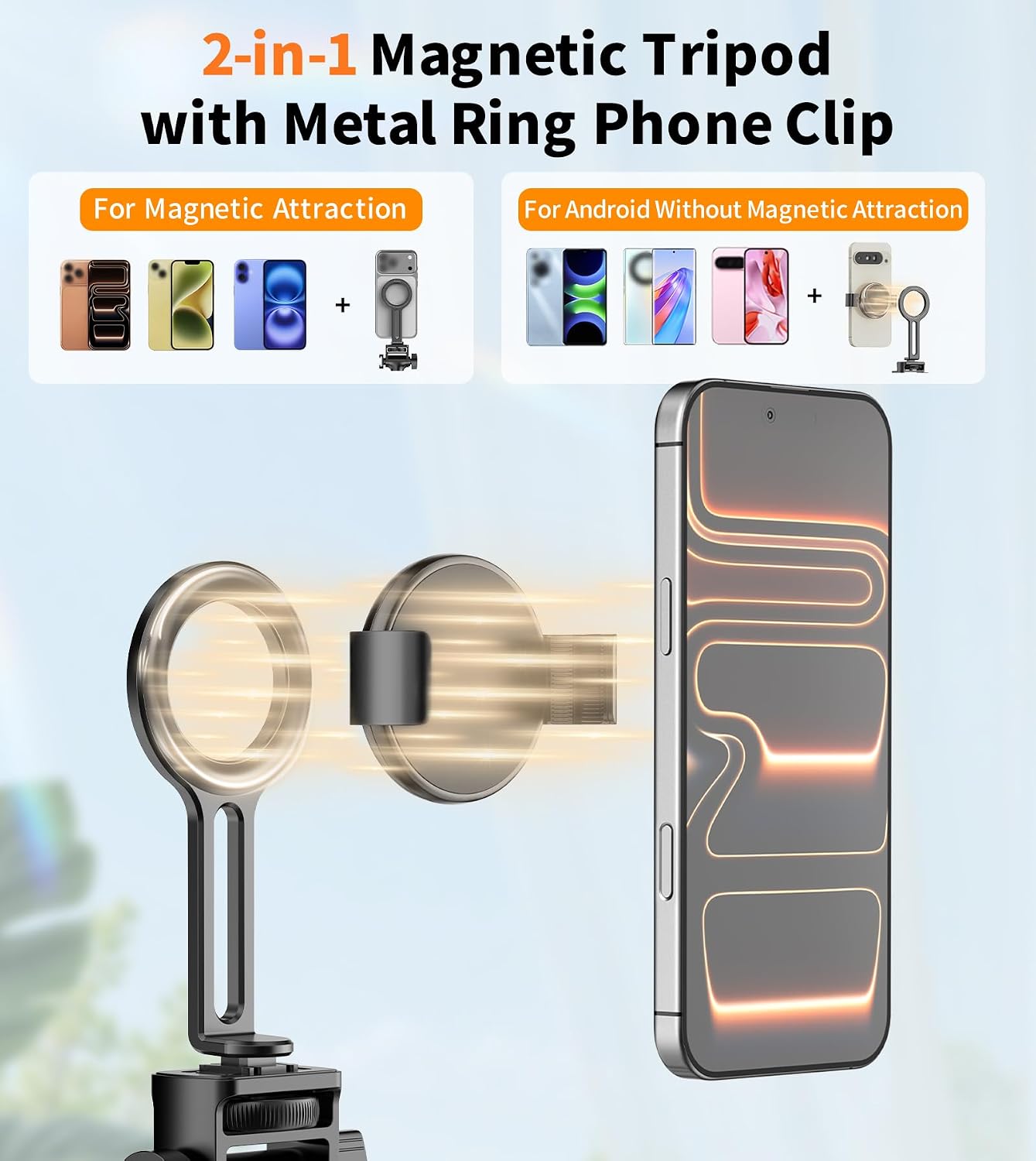 74" Magnetic Phone Tripod with Phone Clip for Magsafe, Camera Tripod | Aluminum Phone Tripod with Remote & Cold Shoe,Camera Stand Tripod for iPhone/Canon/Nikon/DSLR/Digital Camera Accessory Kits