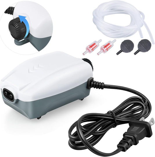 HITOP Dual Outlet Aquarium Electric Air Pump, Whisper Adjustable Fish Tank Aerator, Quiet Oxygen Pump with Accessories for 10 to 100 Gallon
