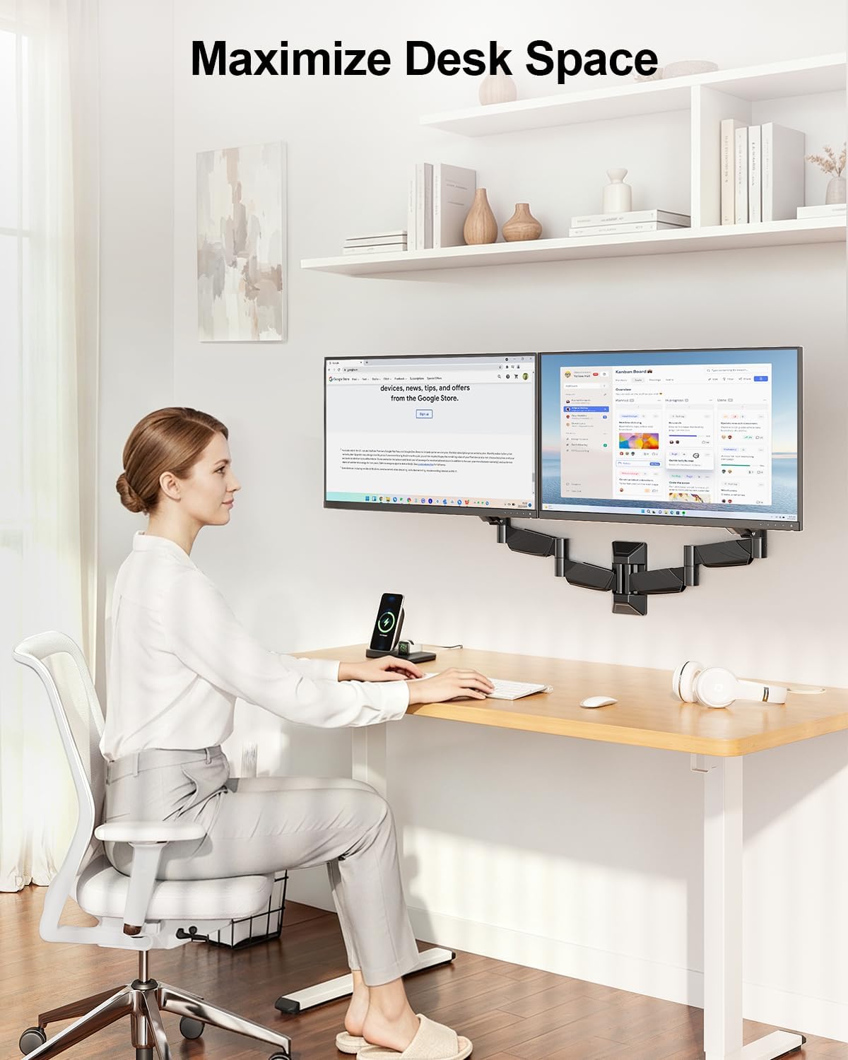 Long Arm Dual Monitor Wall Mount for 17-32", Max 27.1" Extension