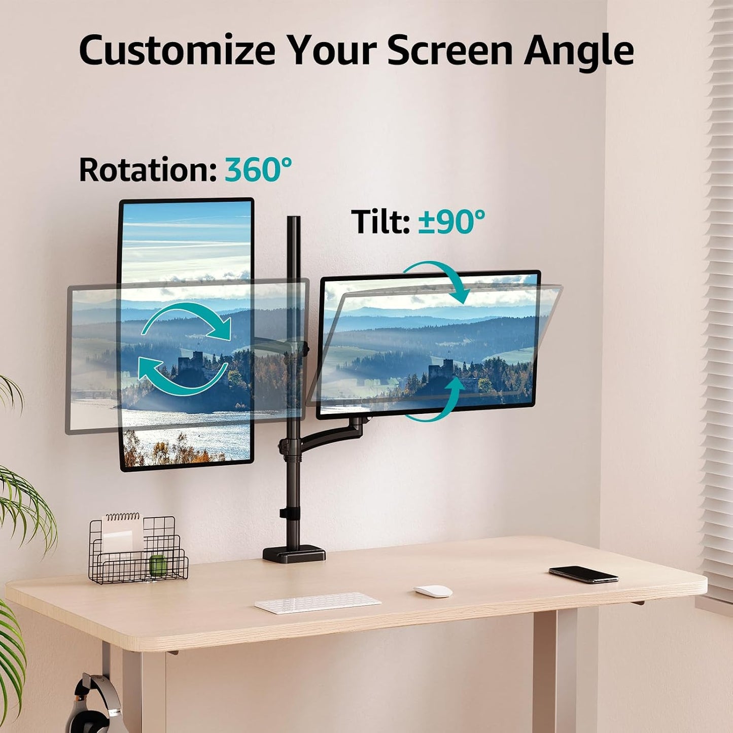 MOUNT PRO Vertical Dual Monitor Mount, Stacked Monitor Stand for 2 Computer Screens up to 32 inches, Full Motion Adjustable Tall Display Desk Mount, Each Arm Holds up to 17.6lbs, VESA Mount