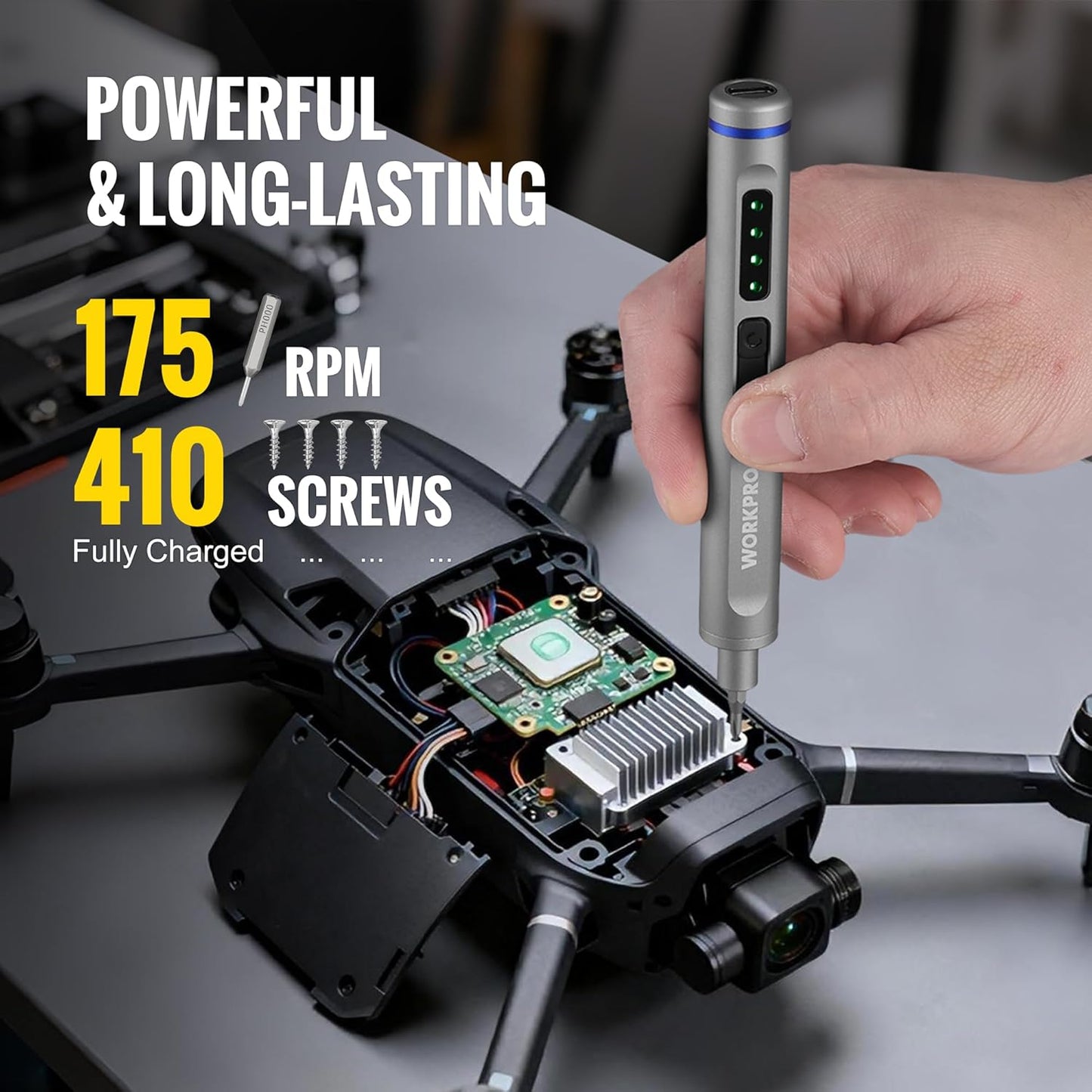 WORKPRO 42-in-1 Mini Electric Screwdriver, Precision Screwdriver Set | 36 S2 Steel Bits & 2 Pry Bars, 3.7V Type-C Rechargeable, Magnetic Storage, Repair Tool for Electronics Phone Camera & Laptop