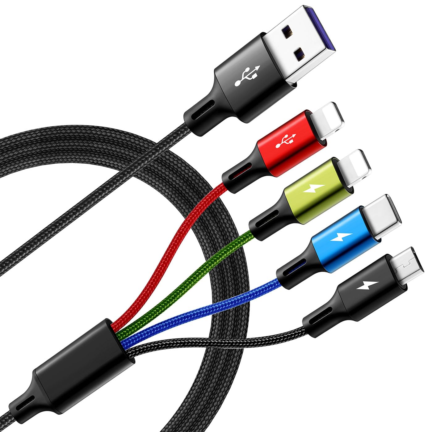Multi Charging Cable,4 in 1 Braided Multiple Charger Cord, 2Pack 6Ft | USB C Multi Charger Cable Adapter with Lightning/Type C/Micro Ports for Cell Phones,iPhone 17-8,Tablets,Galaxy,PS & More