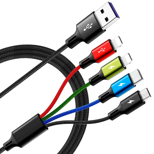 Multi Charging Cable,4 in 1 Braided Multiple Charger Cord, 2Pack 6Ft | USB C Multi Charger Cable Adapter with Lightning/Type C/Micro Ports for Cell Phones,iPhone 17-8,Tablets,Galaxy,PS & More