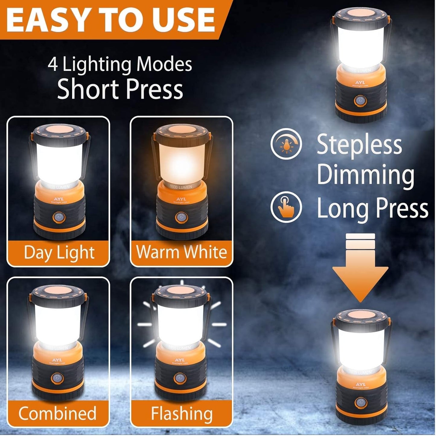 LED Camping Lantern Rechargeable, 1800LM, 4 Light Modes, 4400mAh Power Bank, IP44 Waterproof, Perfect Lantern Flashlight for Hurricane, Emergency, Power Outages, Home and More, with USB Cable (2 Pack)