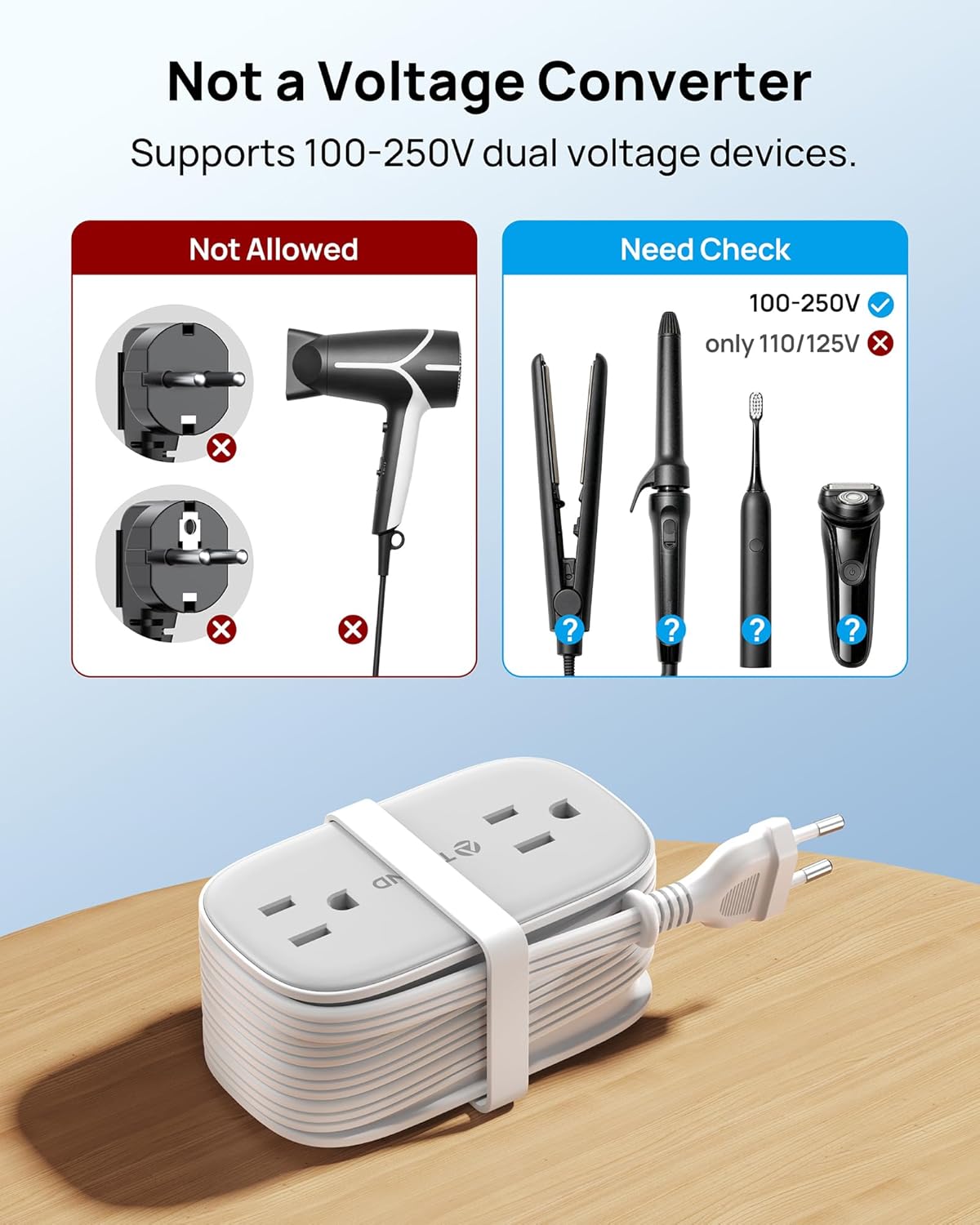 TROND European Travel Plug Adapter with 4 AC Outlets and 2 PD 20W USB C | US to Europe Plug Adapter, 3.5ft Type C Plug Adapter, Travel Essentials for France Italy Germany Spain Iceland Greece