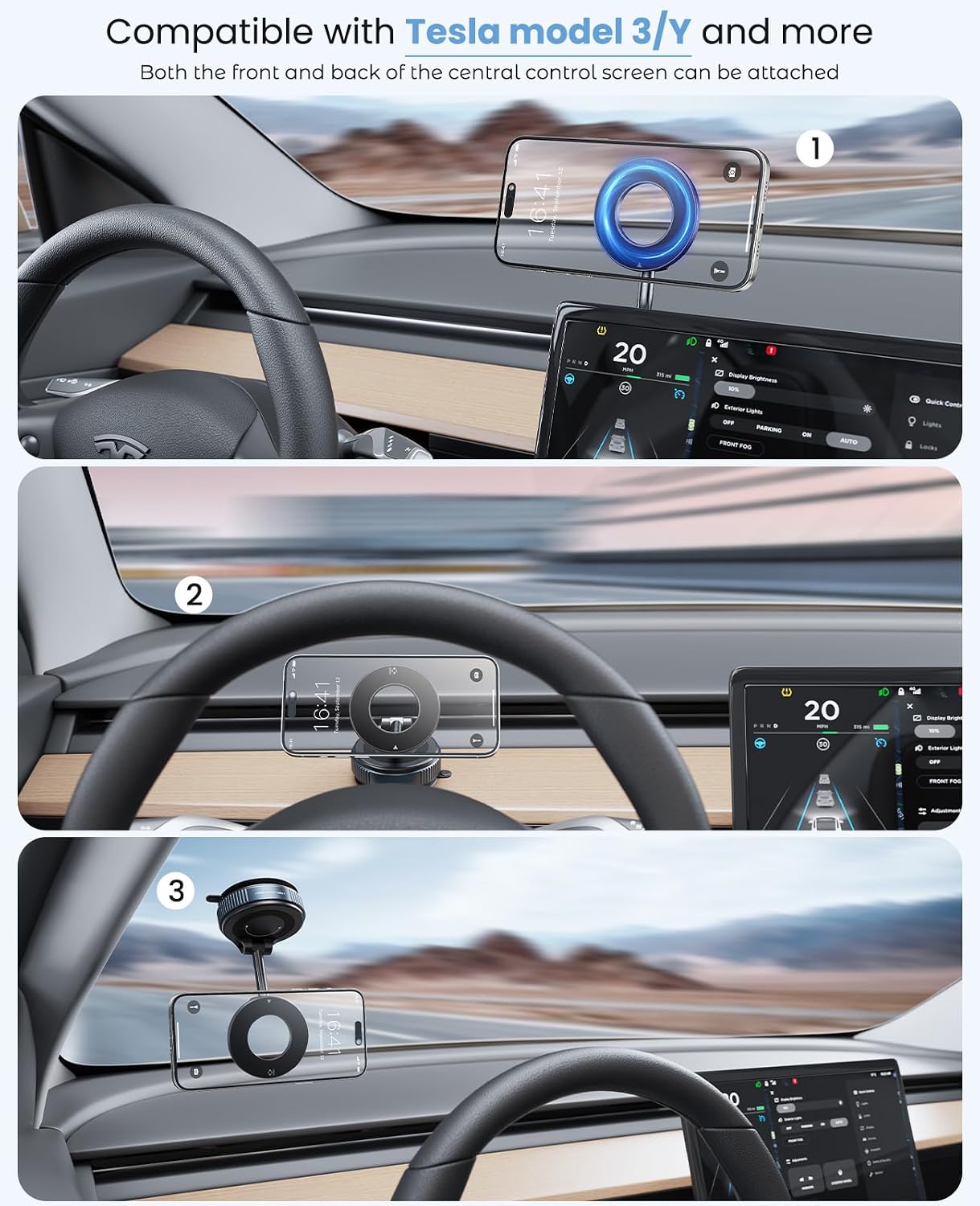 Jononser Magnetic Car Phone Holder for MagSafe, Nano-Gel Suction Cup Car Phone Mount for Car Dashboard & Windshield, Pocket-Size Foldable 360° Adjustable Car Mount for iPhone 17 16 15 14 13 12 Series