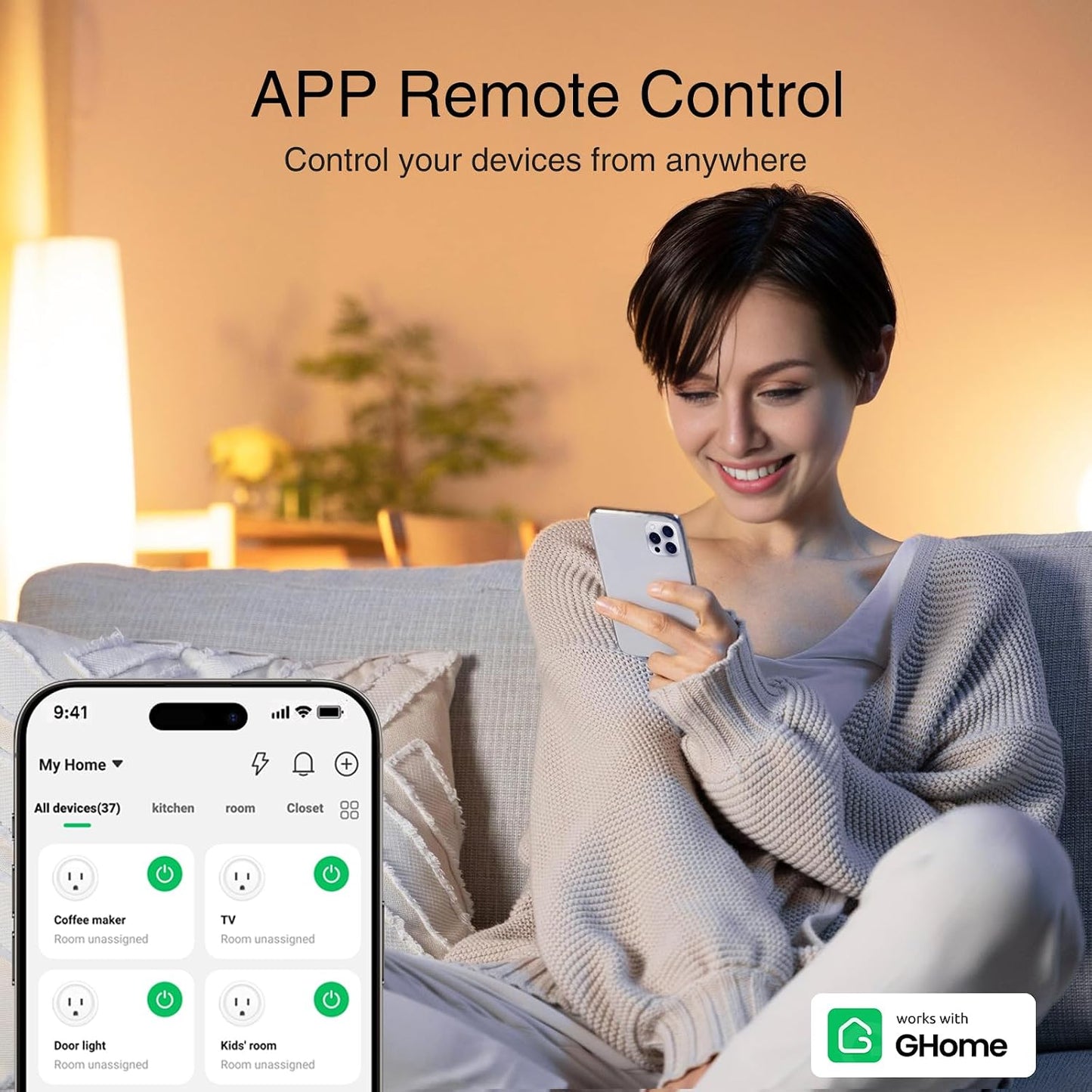 GHome Smart Plug, WiFi Smart Plugs Compatible with Alexa and Google Home, Smart Outlet Timer with APP Remote Control, 2.4GHz Wi-Fi Only, No Hub Required, ETL FCC Listed, White
