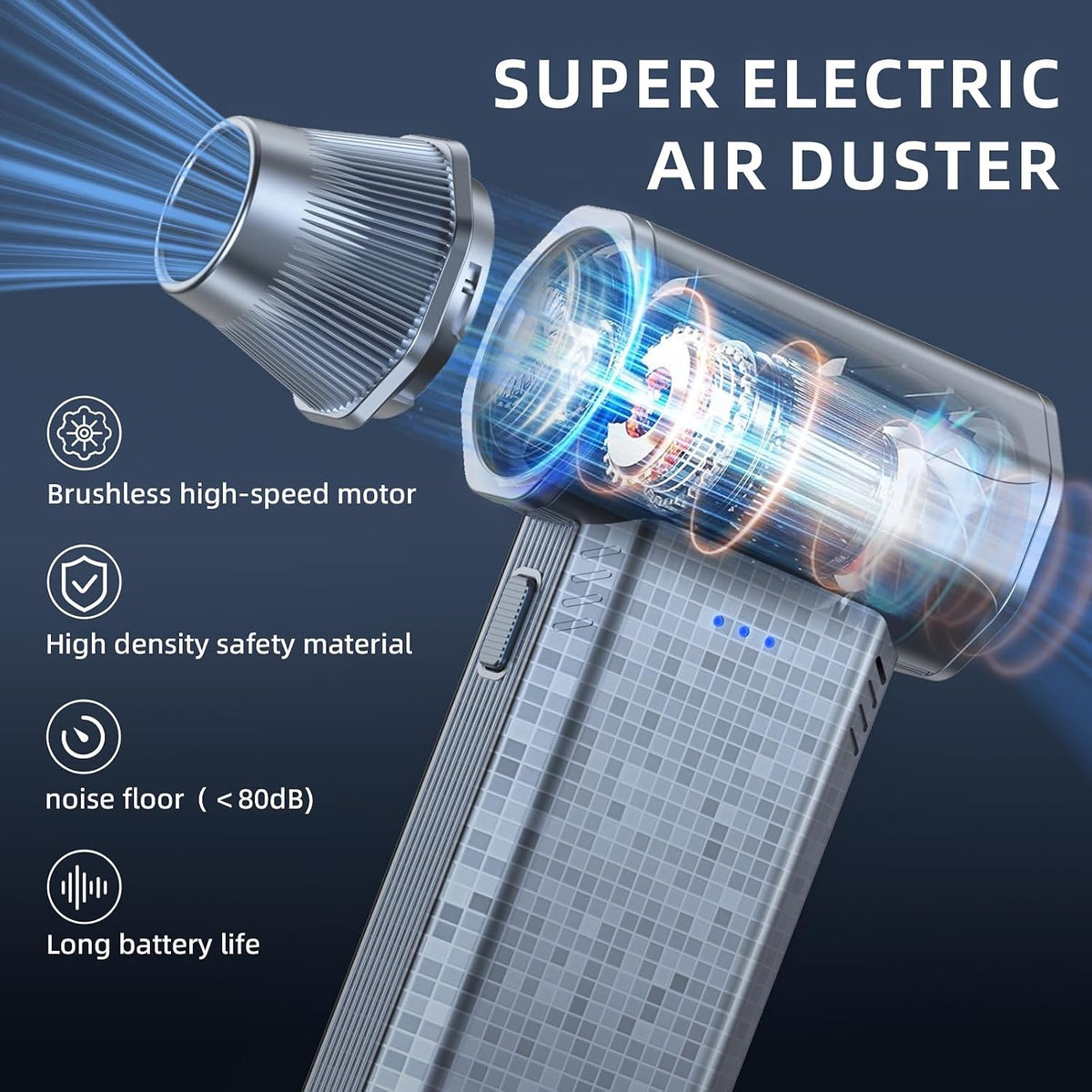 Cordless Compressed Air Duster, 150000RPM Super Power Electric Air Duster, 3-Gear Adjustable Mini Air Blower for Computer, Keyboard, Outdoor, House and Car Cleaning (Silvery)