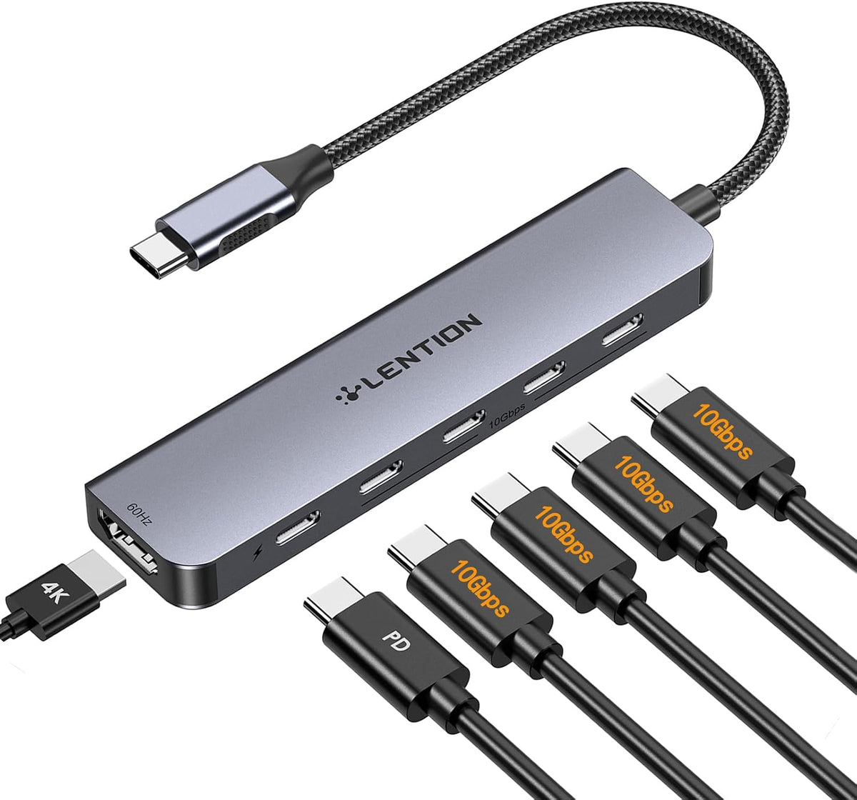 LENTION 6 in 1 USB C Hub 10Gbps, 4 USB-C 3.2 Gen 2 Ports, 4K@60Hz, 100W PD
