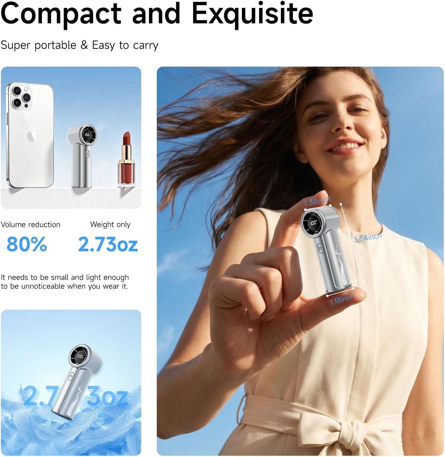 HandFan Portable Handheld Mini Fan, High Speed Personal Turbo Fan Rechargeable, 100 Speeds Adjustable Small Hand Fans, Trendy Stuff Purse Accessories for Outdoor Travel Concert Gift for Women(Silver)