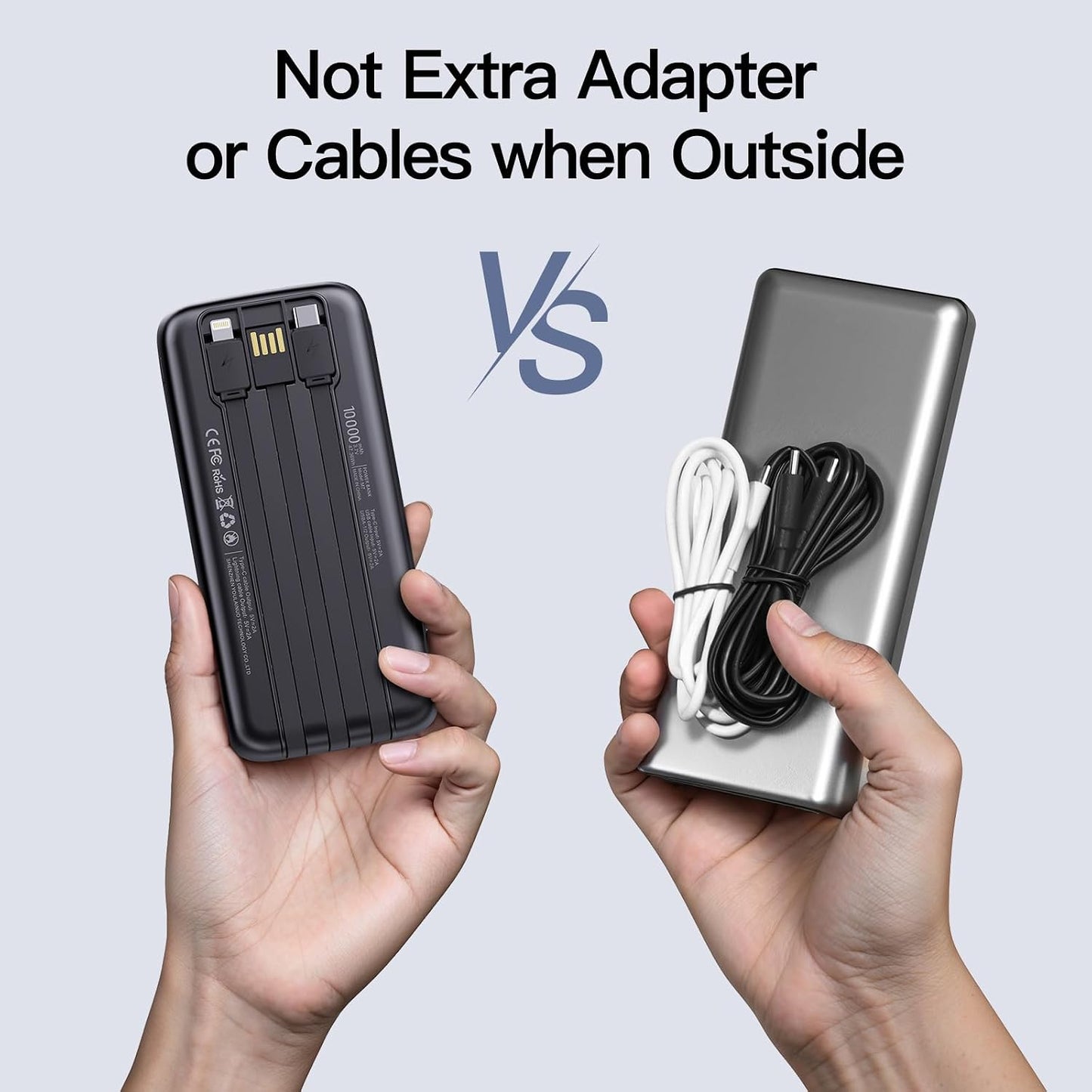 2026 2-Pack 10000mAh Portable Charger Battery Pack with Built in Cables | Travel Essential, 4 Outputs 2 Inputs Slim Power Bank for iPhone 17/16/15/14, Samsung Galaxy S23/22, Pixel etc